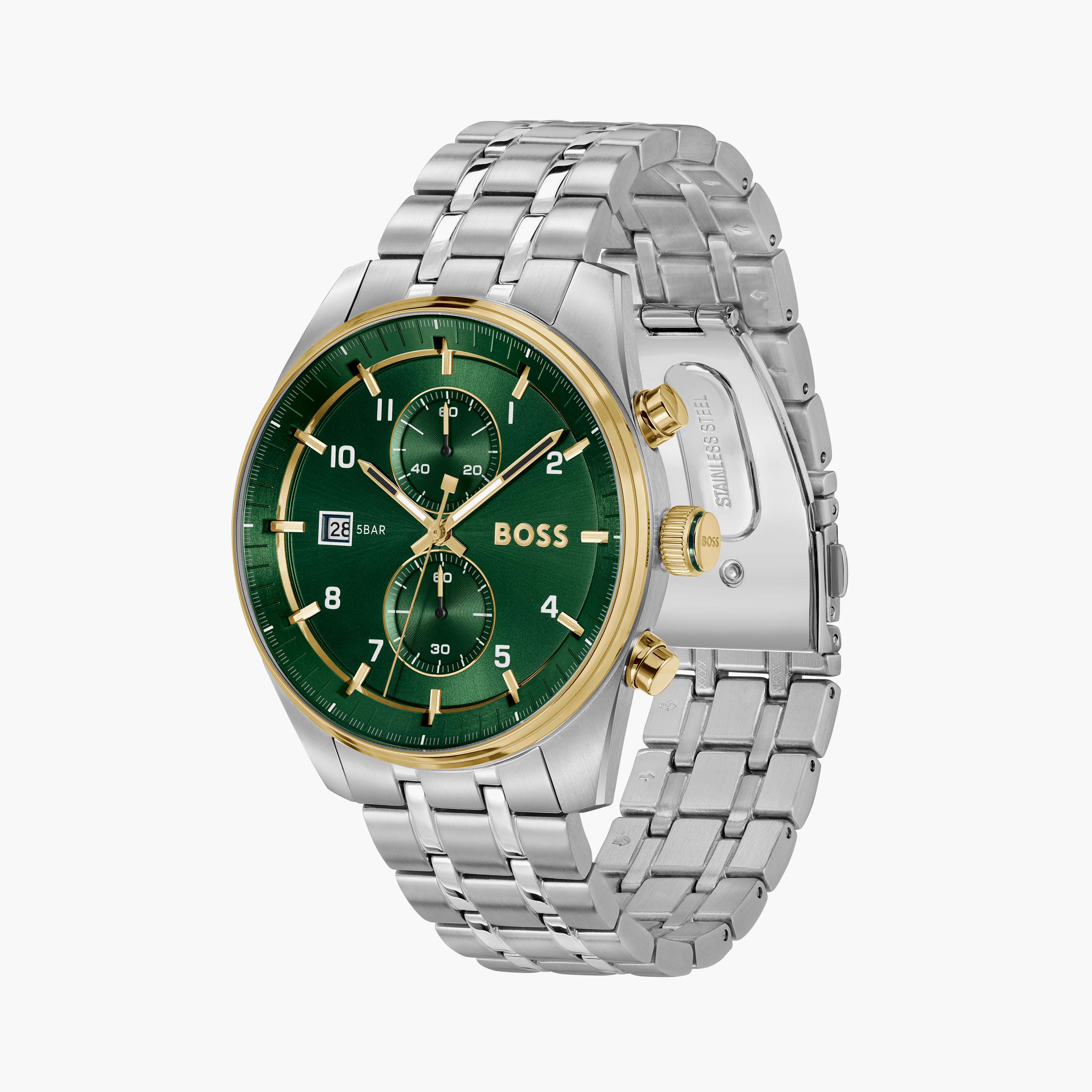 هوغو بوس-  ساعة رجالية 44 مم كرونوغراف خضراء سوار ستانلس ستيل | 1514195-men-watchesandjewellery-watches-image-2