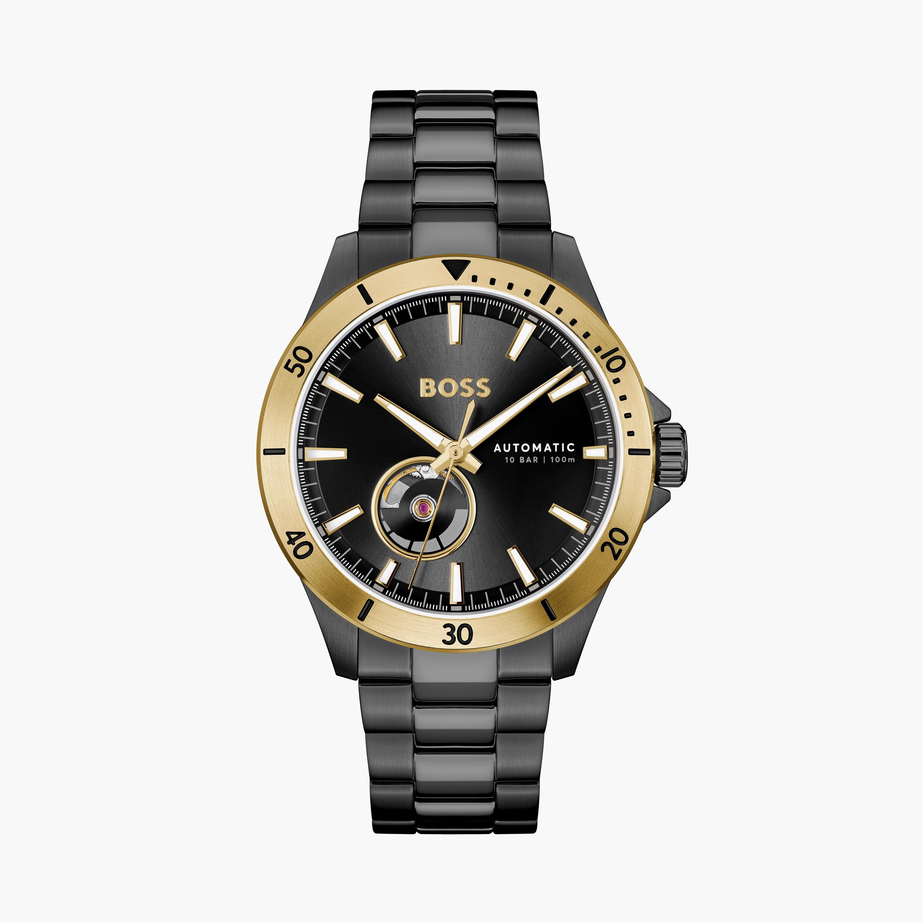 هوغو بوس-  ساعة رجالية أوتوماتيكية سوداء سوار ستانلس ستيل مقاس 43 مم | 1514203-men-watchesandjewellery-watches-image-1
