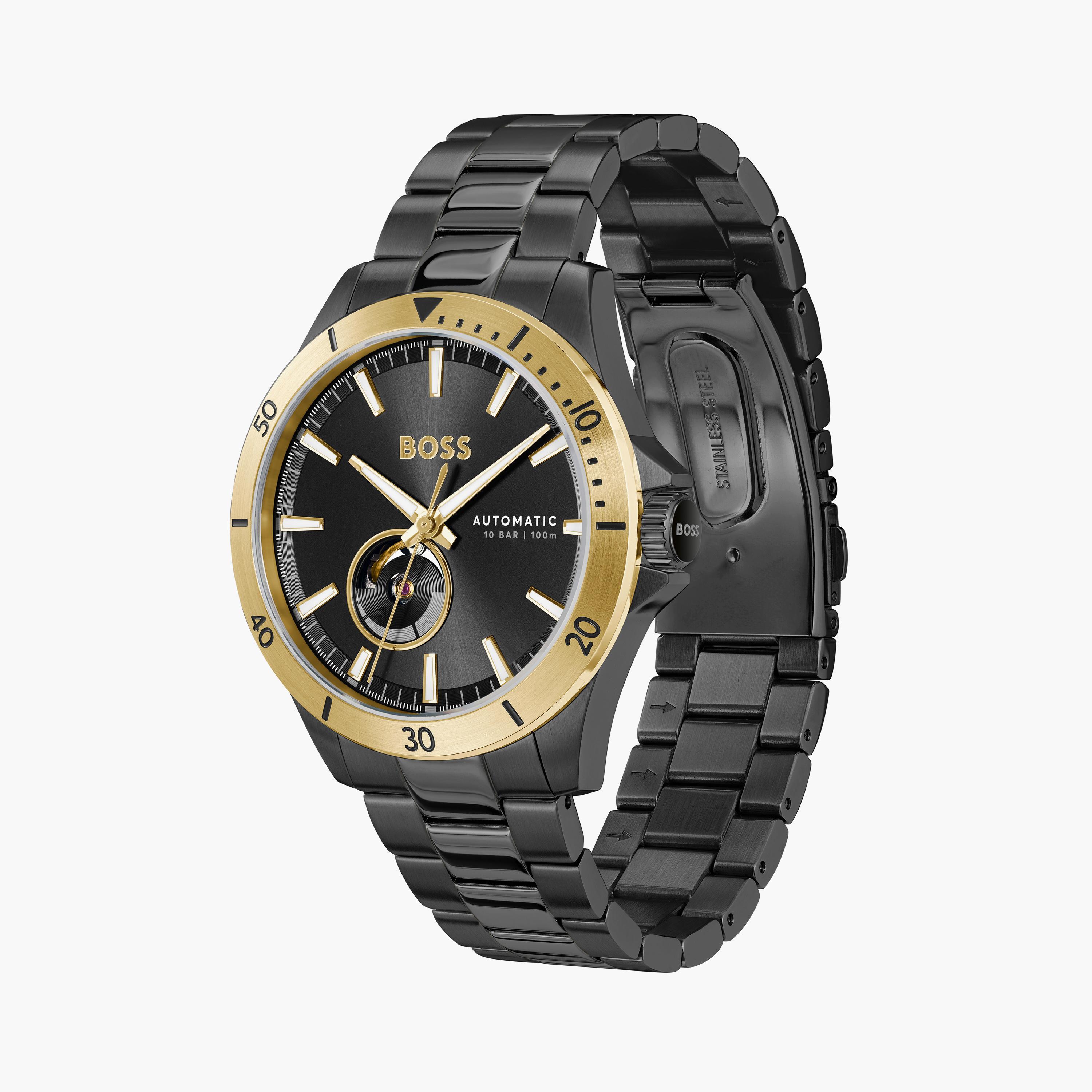 هوغو بوس-  ساعة رجالية أوتوماتيكية سوداء سوار ستانلس ستيل مقاس 43 مم | 1514203-men-watchesandjewellery-watches-image-2