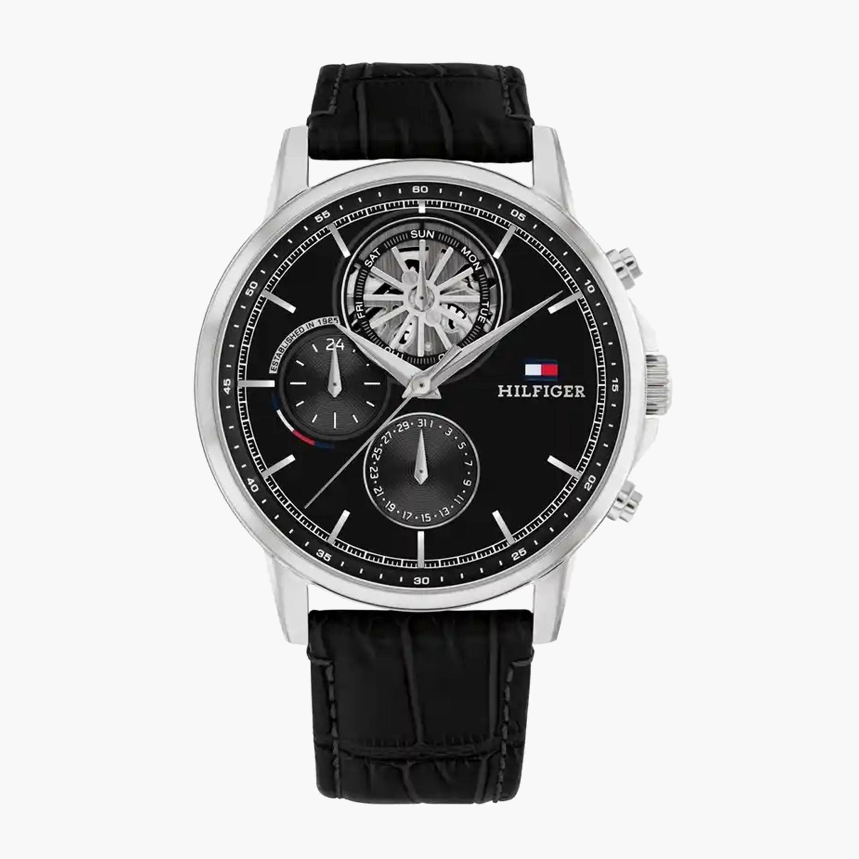 تومي هيلفيغر-  ساعة تناظرية رجالية 44 مم سوار جلدي أسود | 1710605-men-watchesandjewellery-watches-image-1