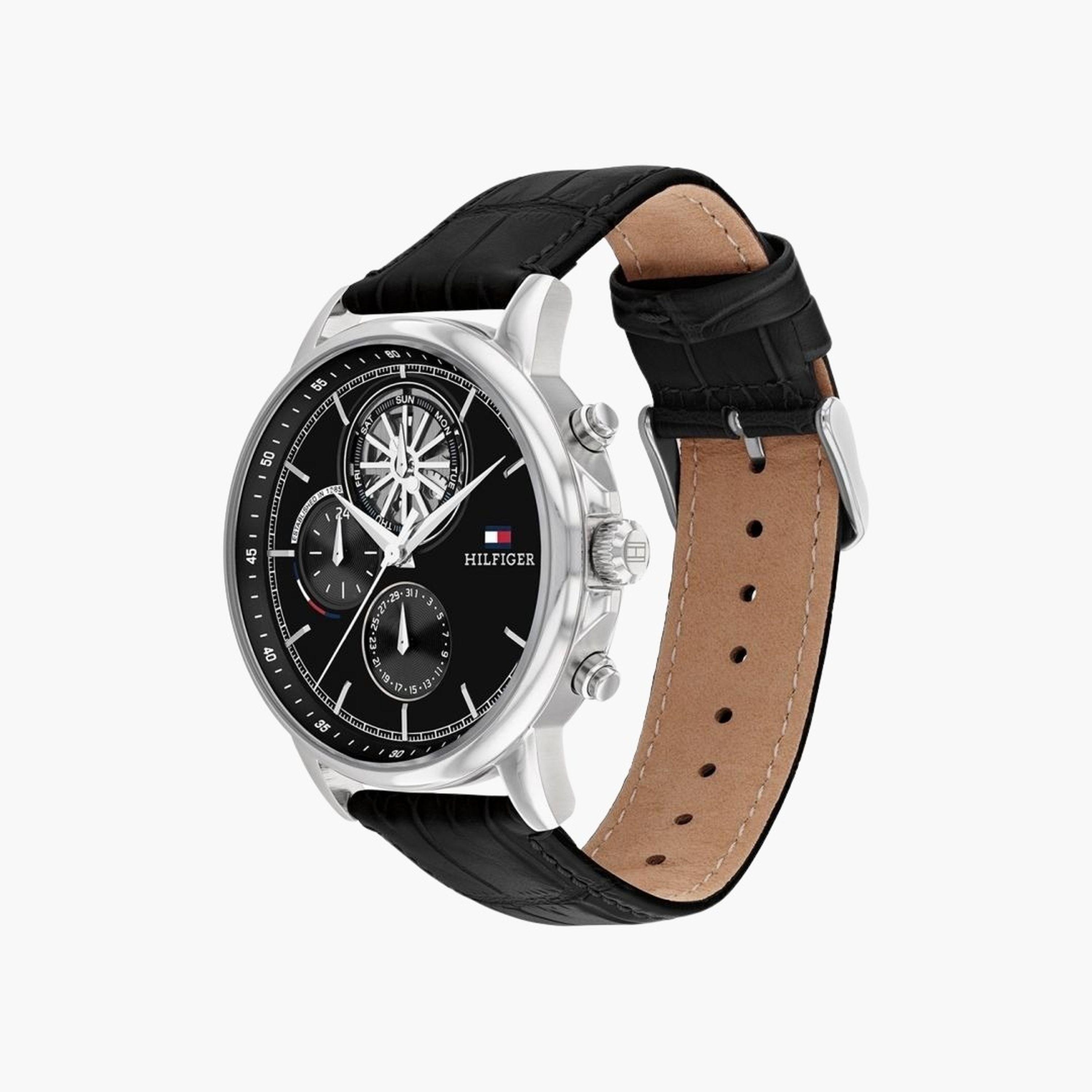 تومي هيلفيغر-  ساعة تناظرية رجالية 44 مم سوار جلدي أسود | 1710605-men-watchesandjewellery-watches-image-2
