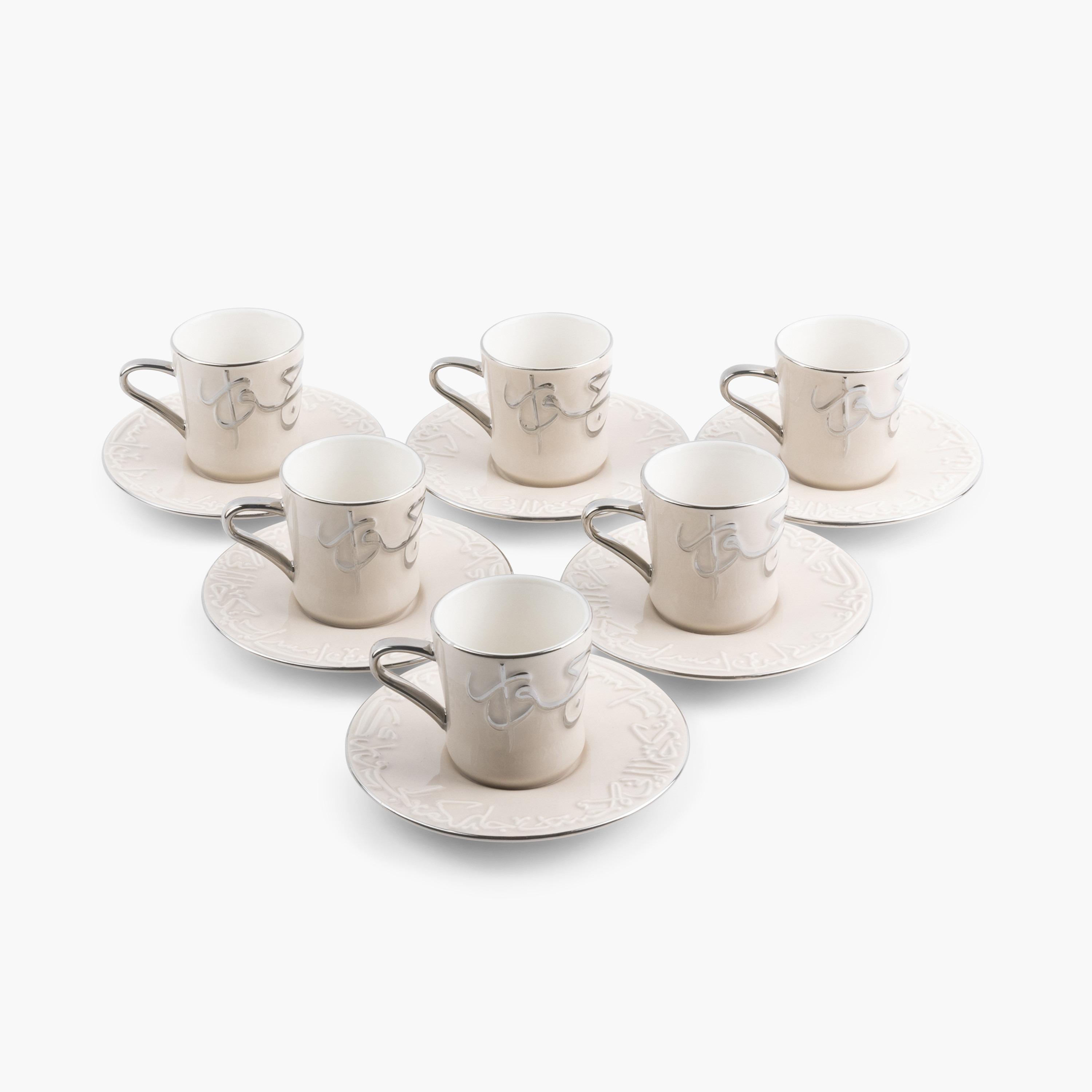 طقم فناجين شاي وصحون بورسلان بنقوش كاليجرافي 12 قطعة جيوار من أوتانتيك - 90 مل-household-dining-teaandcoffee-teaandcoffeesets-image-4
