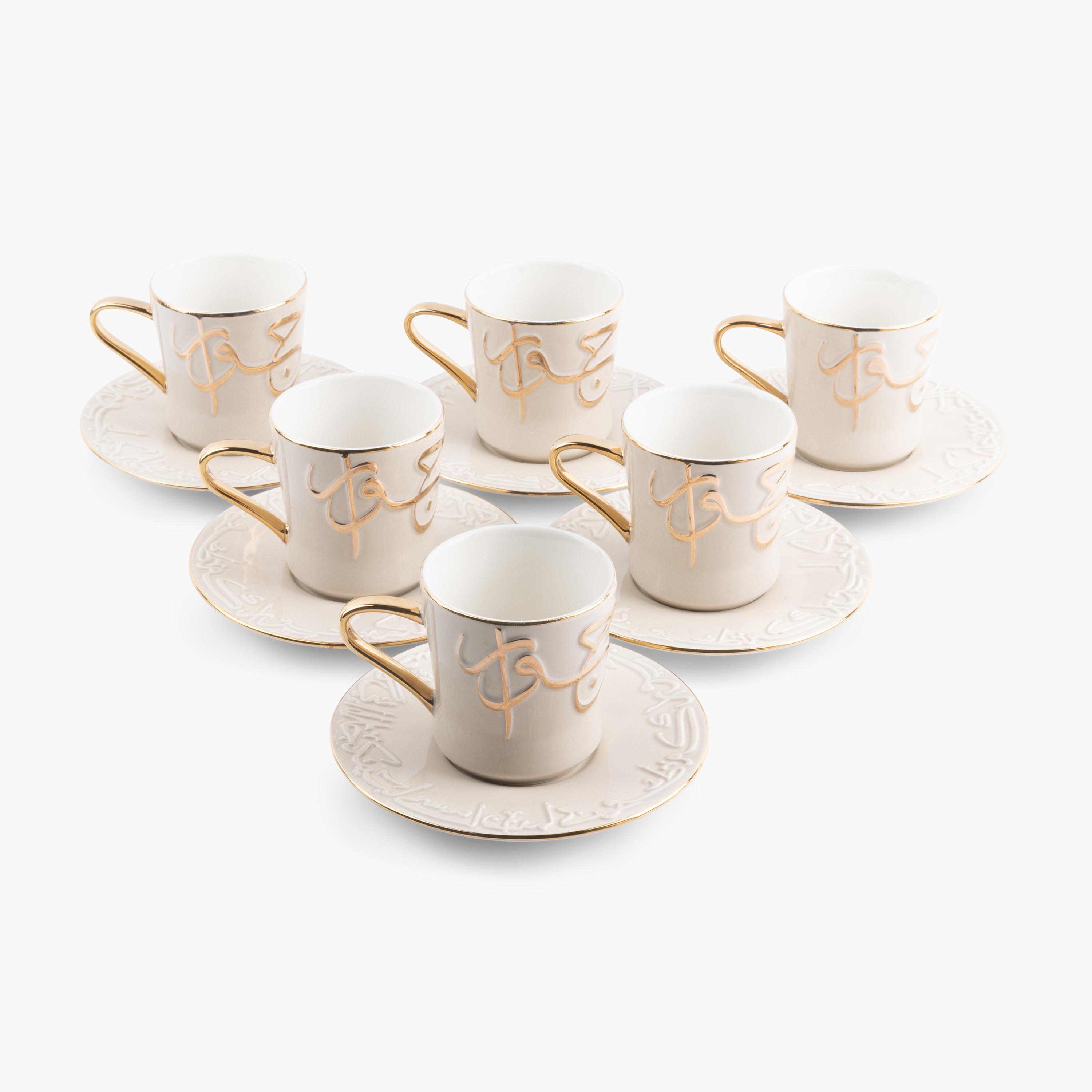 طقم فناجين شاي وصحون بورسلان بنقوش كاليجرافي 12 قطعة جيوار من أوتانتيك - 200 مل-household-dining-teaandcoffee-teaandcoffeesets-image-4