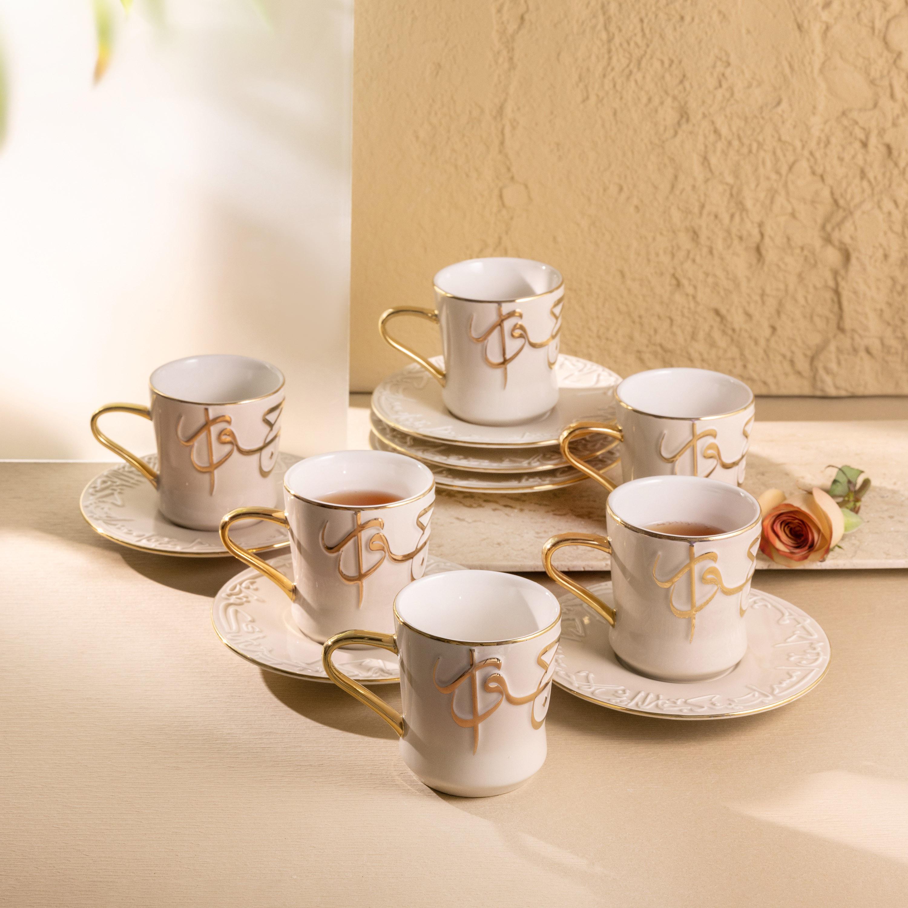 طقم فناجين شاي وصحون بورسلان بنقوش كاليجرافي 12 قطعة جيوار من أوتانتيك - 200 مل-household-dining-teaandcoffee-teaandcoffeesets-image-6