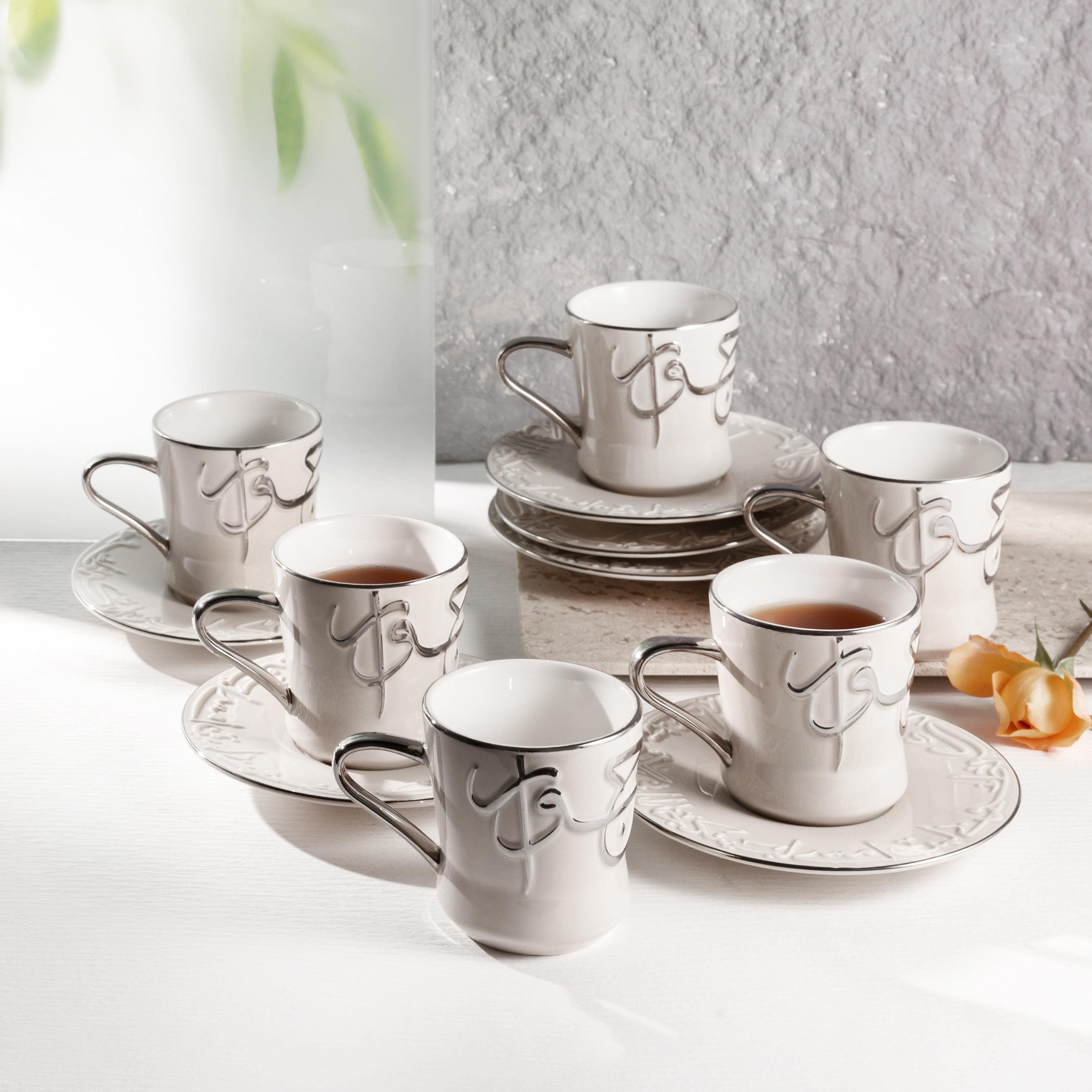 طقم فناجين شاي وصحون بورسلان بنقوش كاليجرافي 19 قطعة جيوار من أوتانتيك - 200 مل-household-dining-teaandcoffee-teaandcoffeesets-image-6