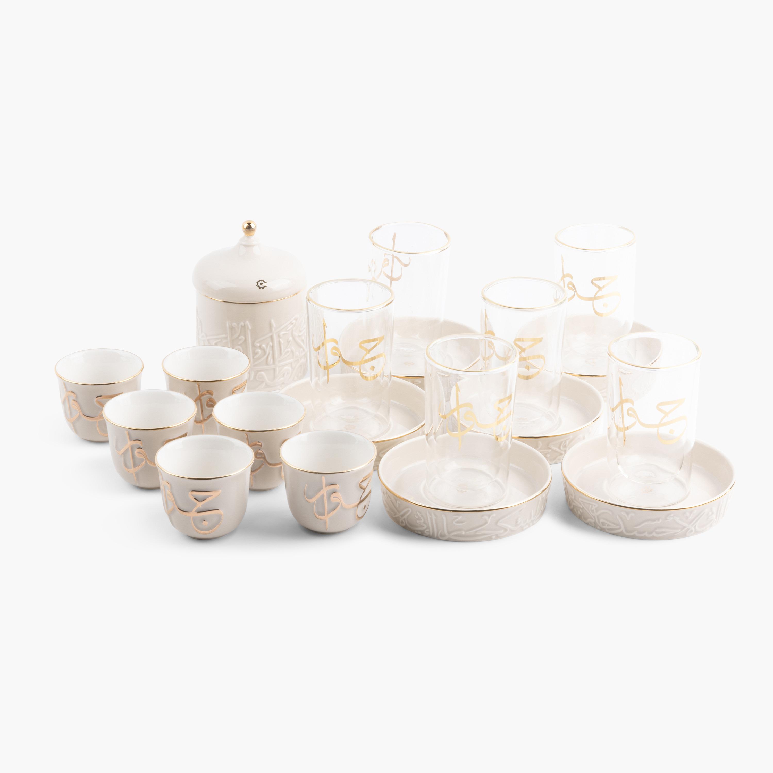 Jiwar 19-Piece Calligraphy Embossed Porcelain Tea Set-household-dining-teaandcoffee-teaandcoffeesets-image-4