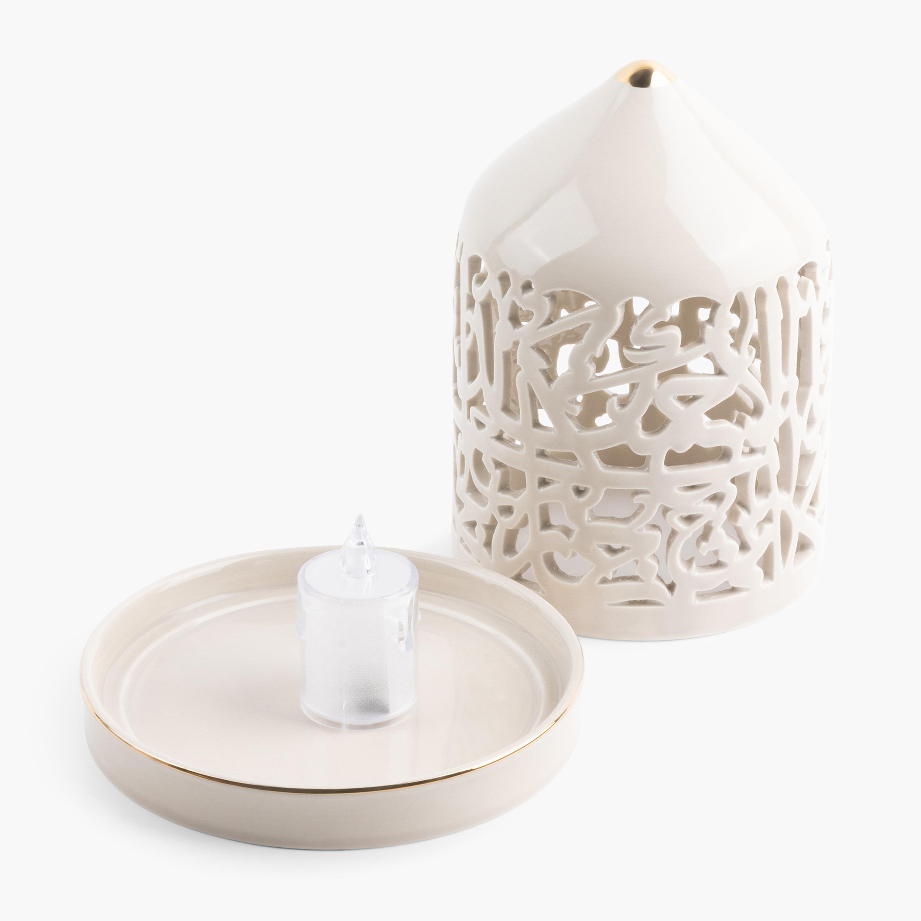 Asalah Cutwork Detail Porcelain LED Candleholder - 17 cms-household-decor-candleholdersandlanterns-image-2