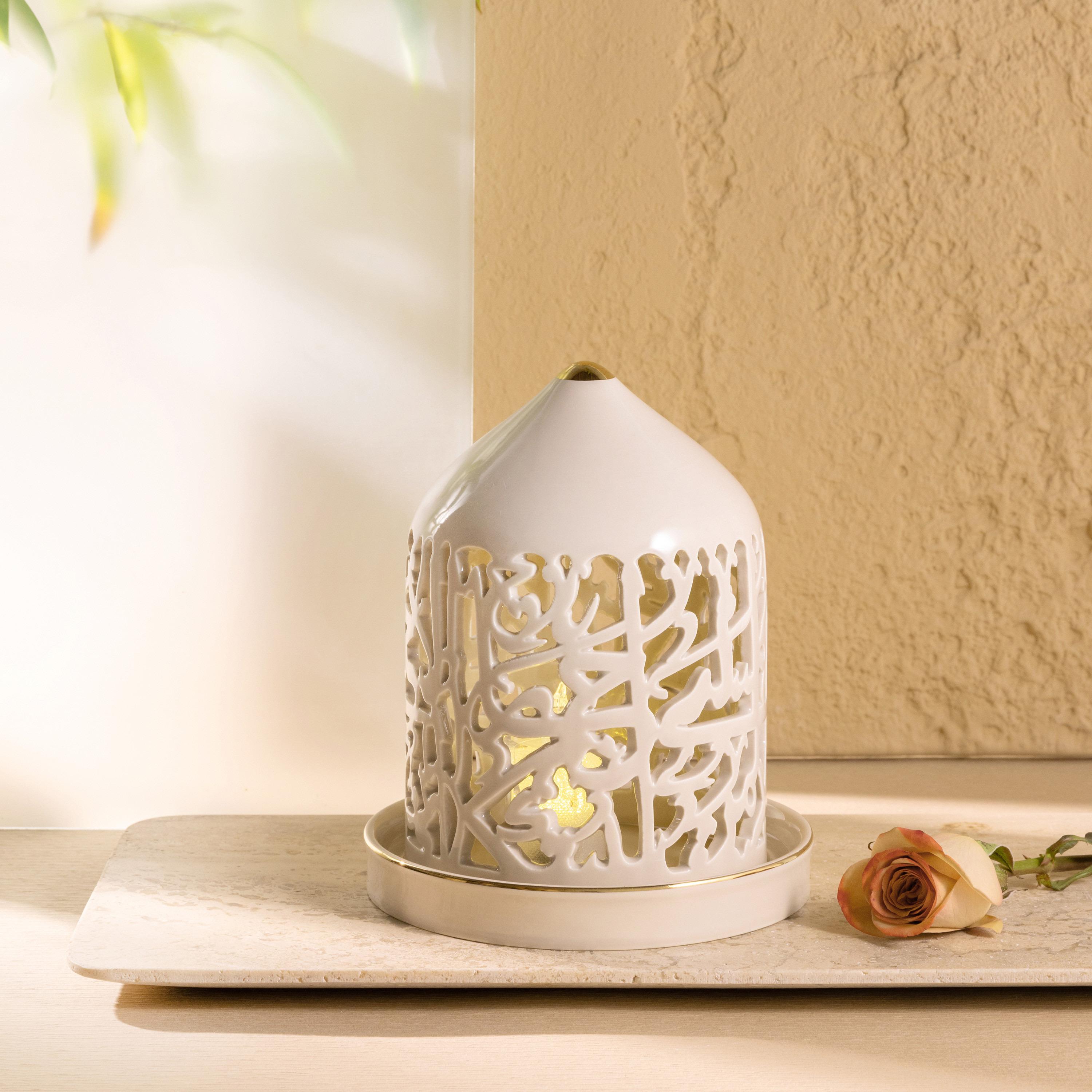 Asalah Cutwork Detail Porcelain LED Candleholder - 17 cms-household-decor-candleholdersandlanterns-image-5
