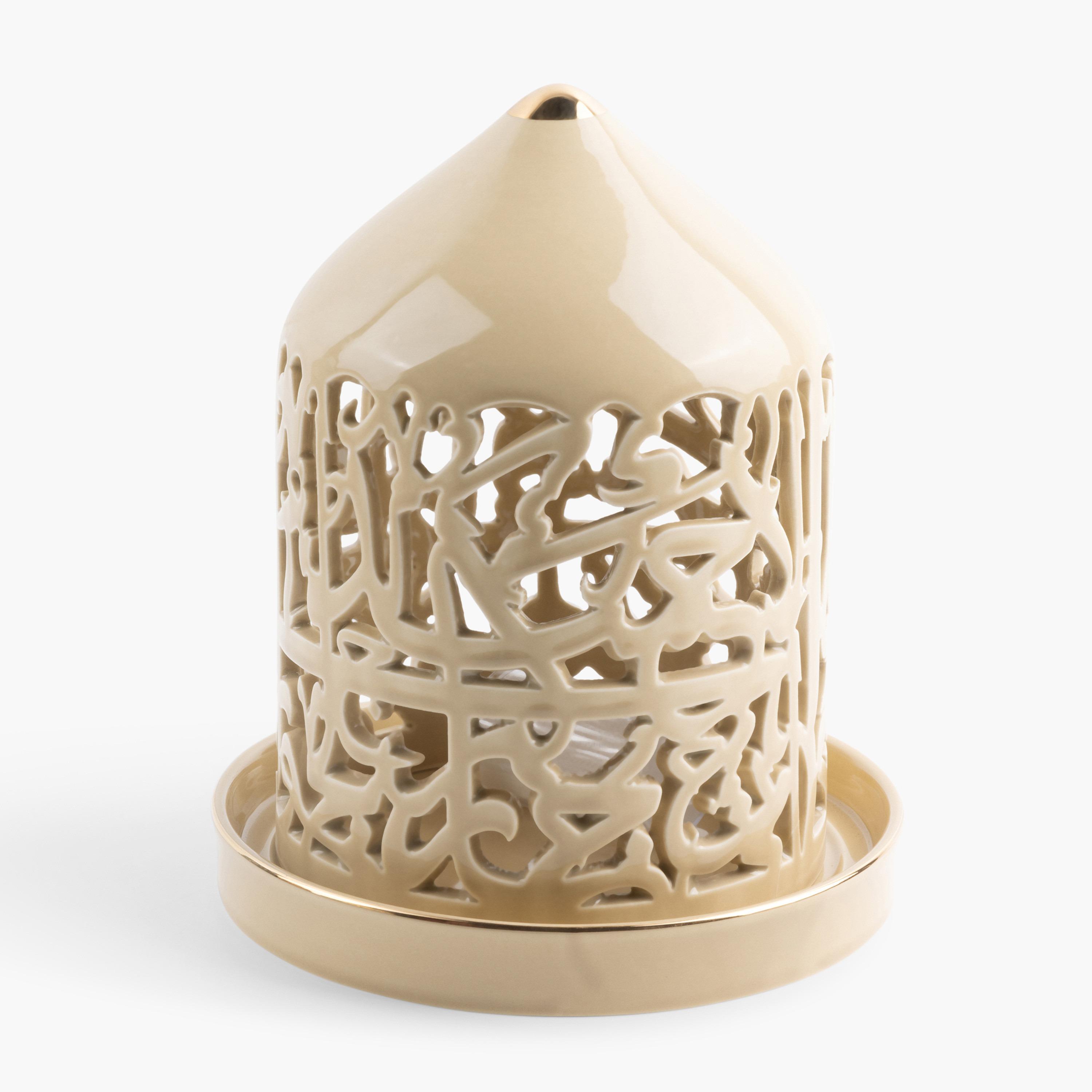 Asalah Cutwork Detail Porcelain LED Candleholder - 21 cms-household-decor-candleholdersandlanterns-image-2