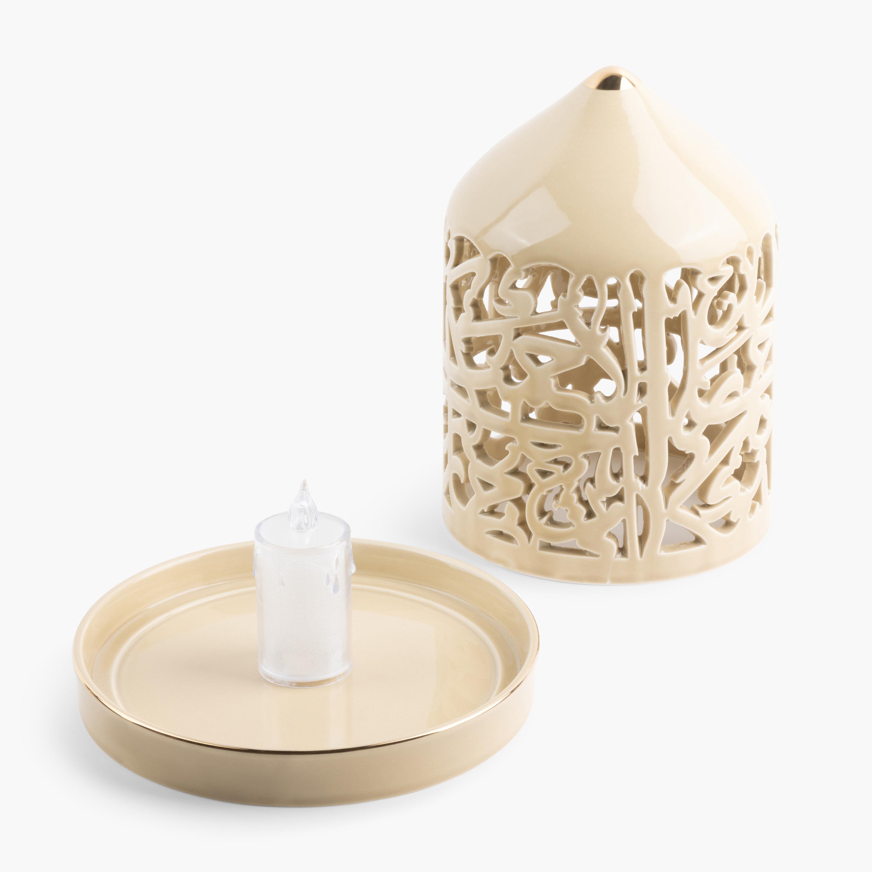 Asalah Cutwork Detail Porcelain LED Candleholder - 21 cms-household-decor-candleholdersandlanterns-image-3