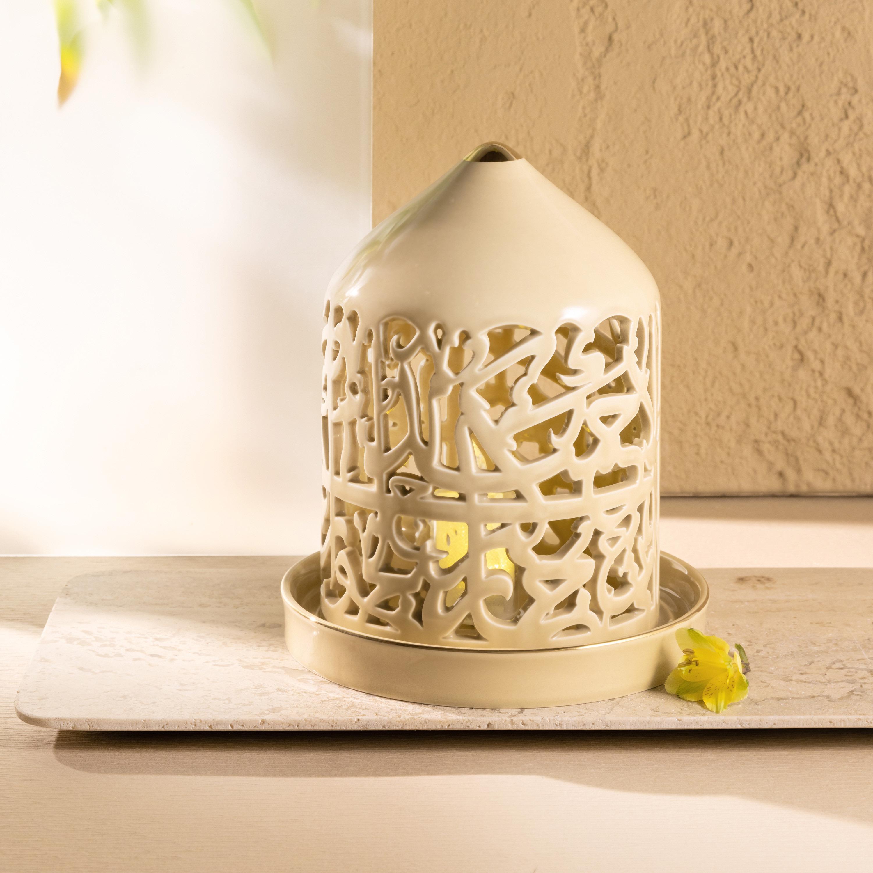 Asalah Cutwork Detail Porcelain LED Candleholder - 21 cms-household-decor-candleholdersandlanterns-image-5