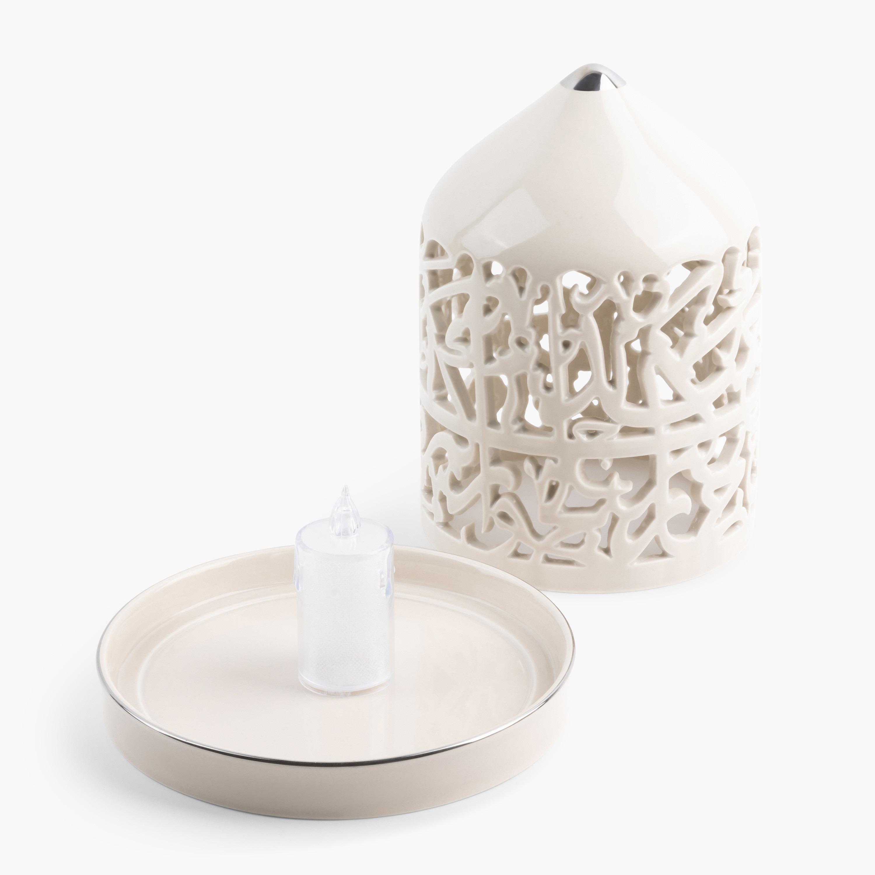 حامل شموع إل إي دي بورسلان بتفاصيل مفرّغة أصالة من أوتانتيك - 21 سم-household-decor-candleholdersandlanterns-image-3