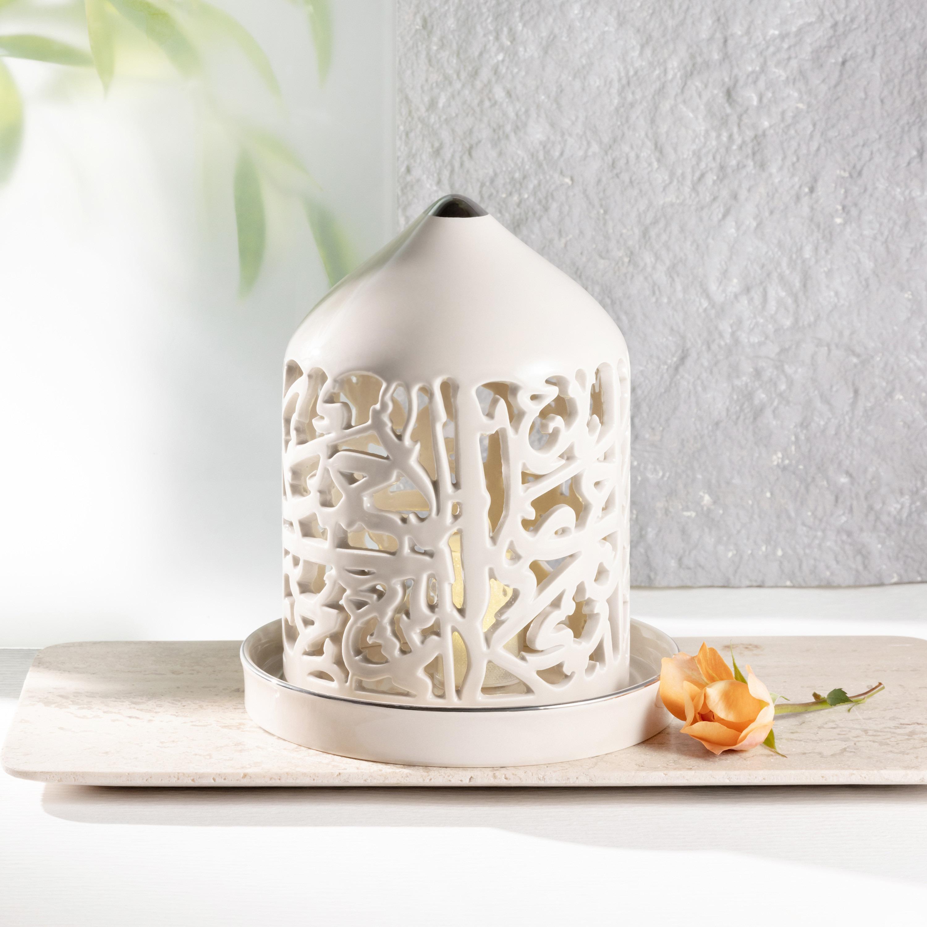 حامل شموع إل إي دي بورسلان بتفاصيل مفرّغة أصالة من أوتانتيك - 21 سم-household-decor-candleholdersandlanterns-image-5