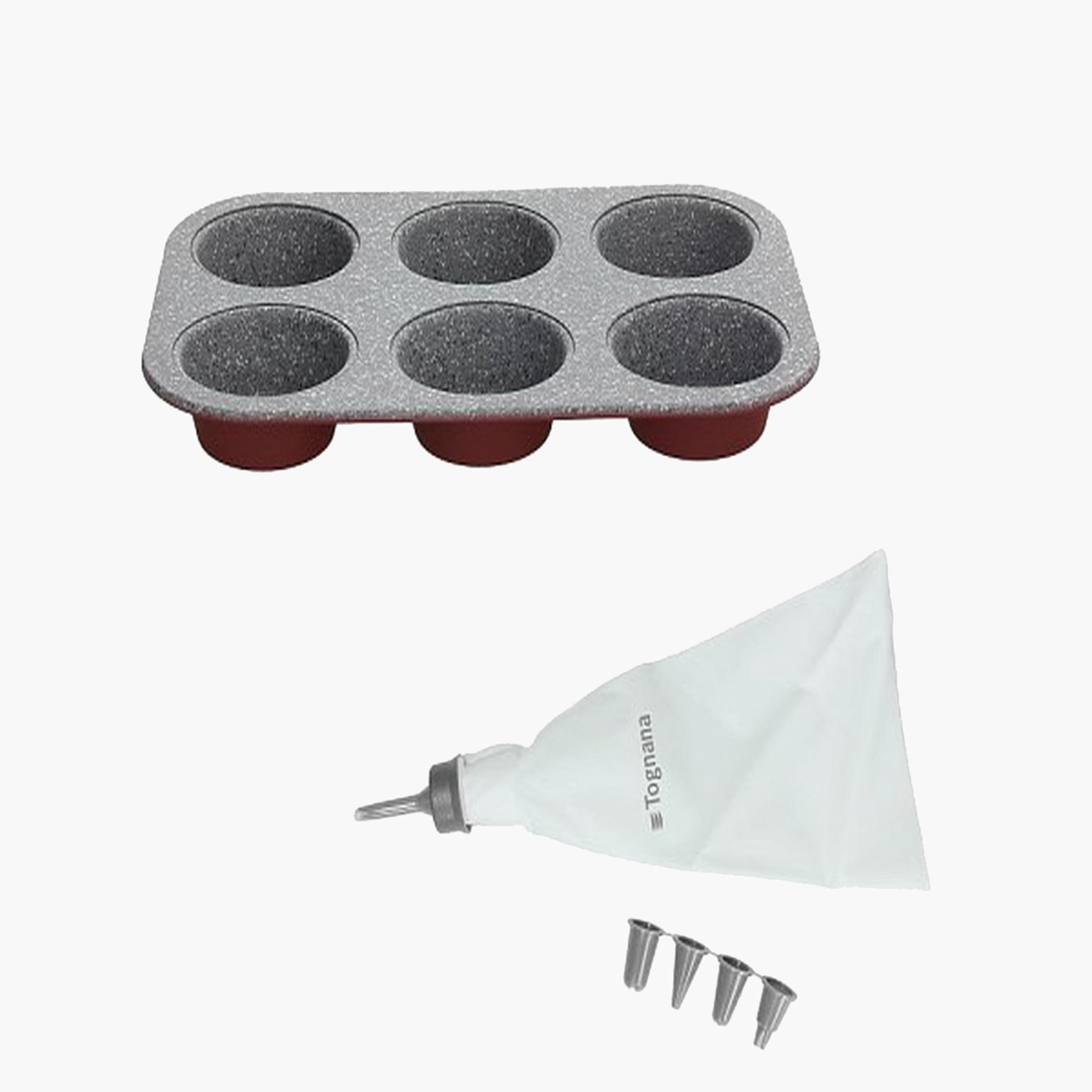 Sweet Cherry 6-Cup Muffin Tray with Piping Bag and Nozzles-household-kitchen-bakeware-bakingpansandmoulds-image-1