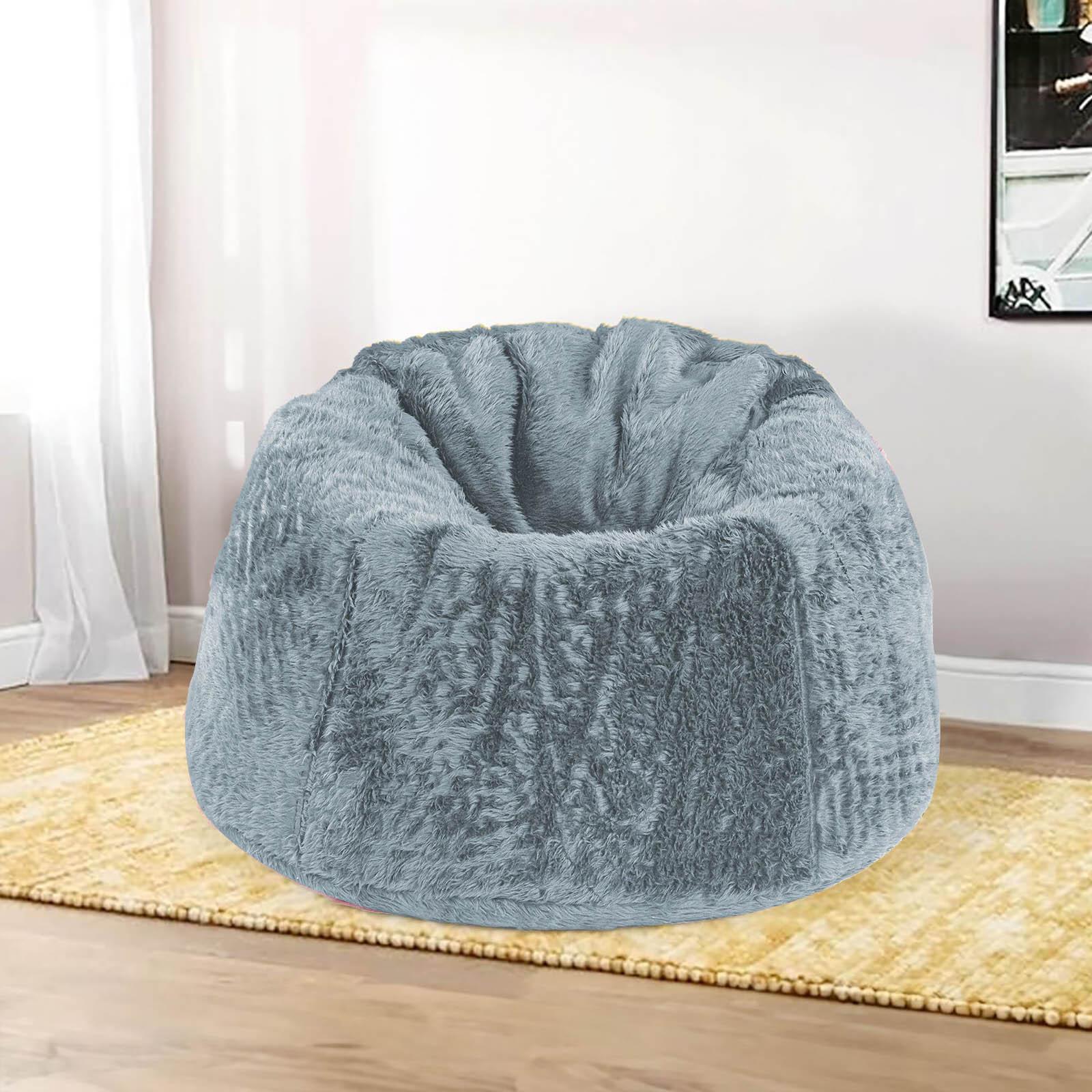 Kempes Solid Fur Bean Bag Chair - Large-furniture-sofaandseating-ottomansbeanbagsandpoufs-image-1