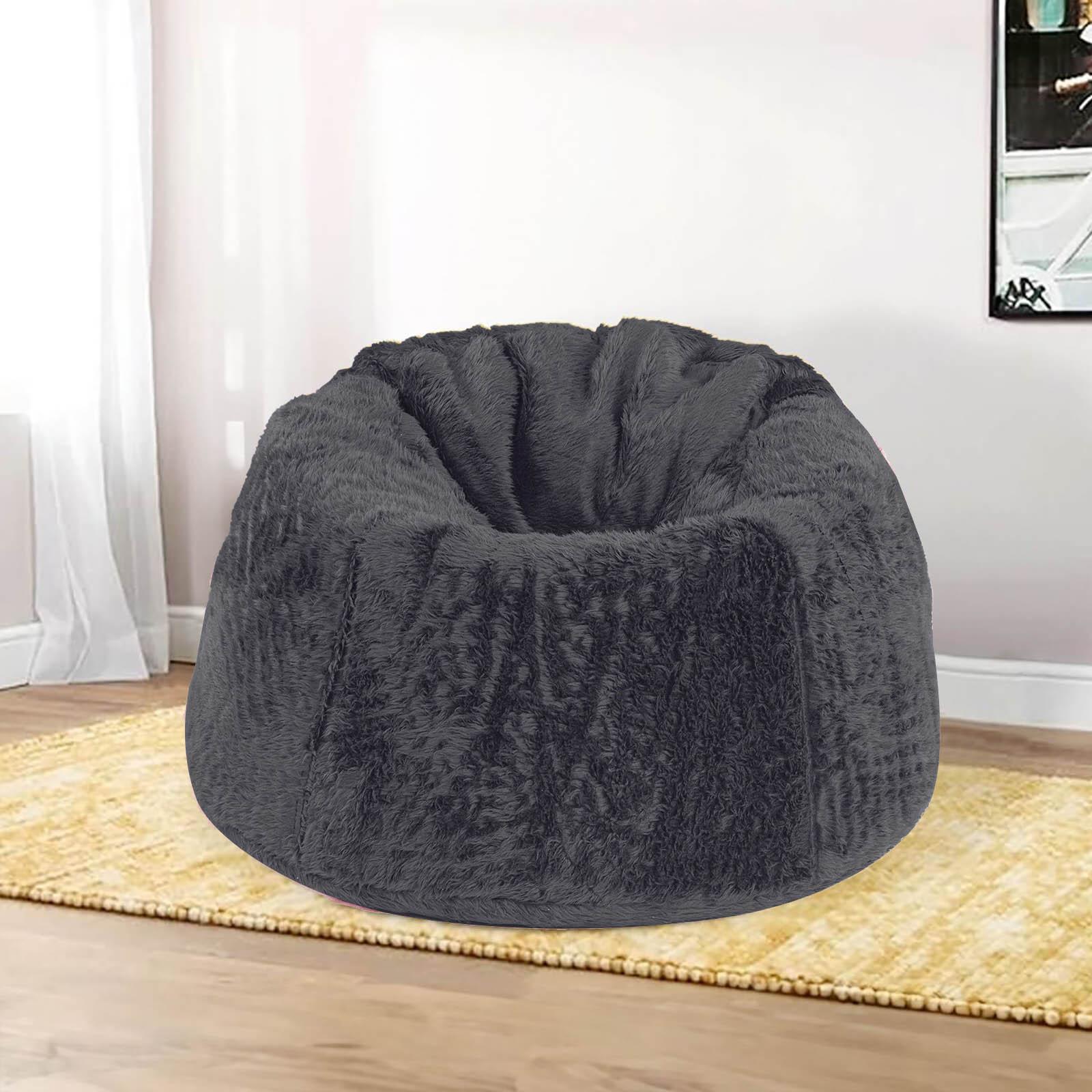 Kempes Solid Fur Bean Bag Chair - Large-furniture-sofaandseating-ottomansbeanbagsandpoufs-image-1