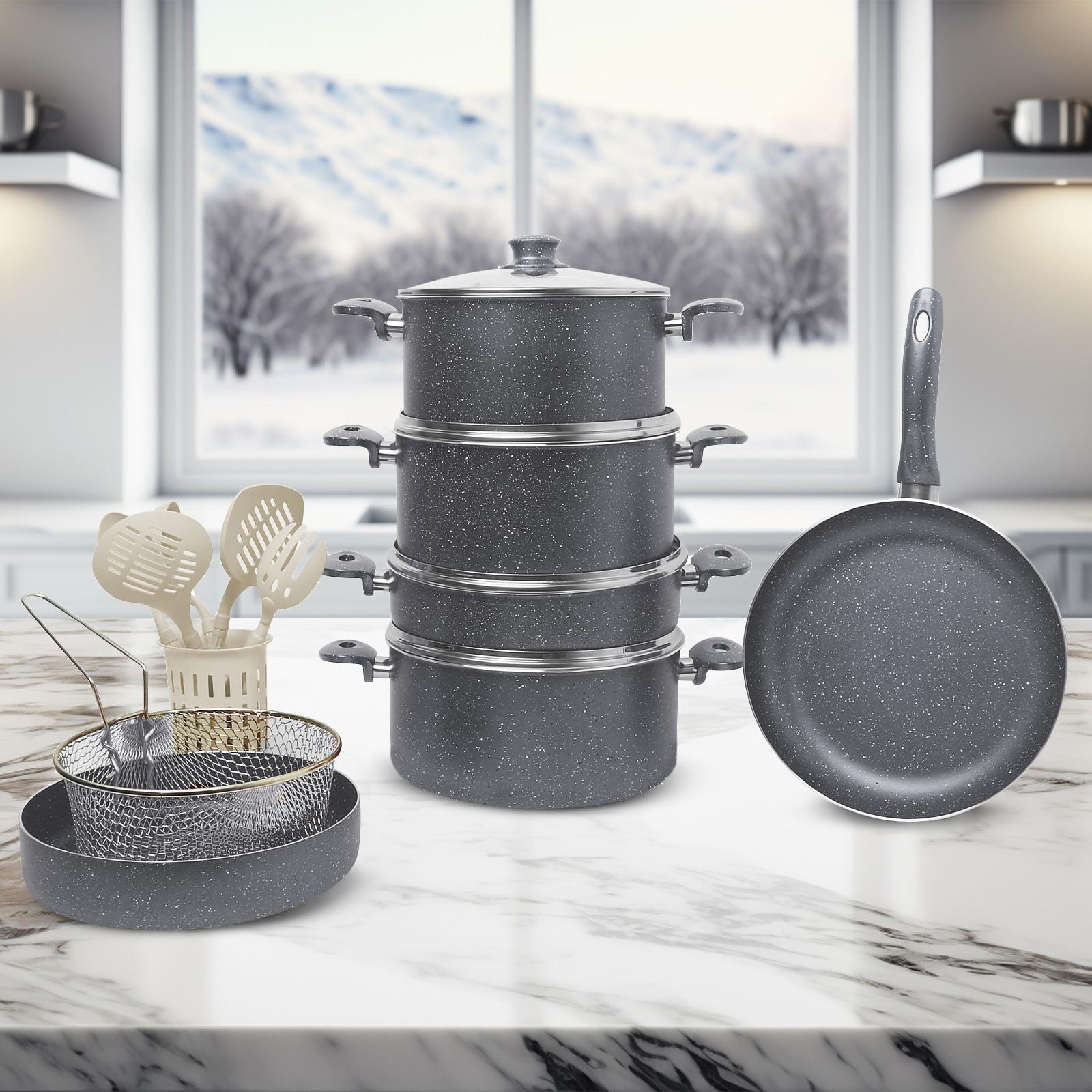 طقم أواني طهي جرانيت تركي 18 قطعة بأغطية فولاذ كونزيتا هوم نابولي من إن هاوس-household-kitchen-cookware-cookwareandsets-image-1