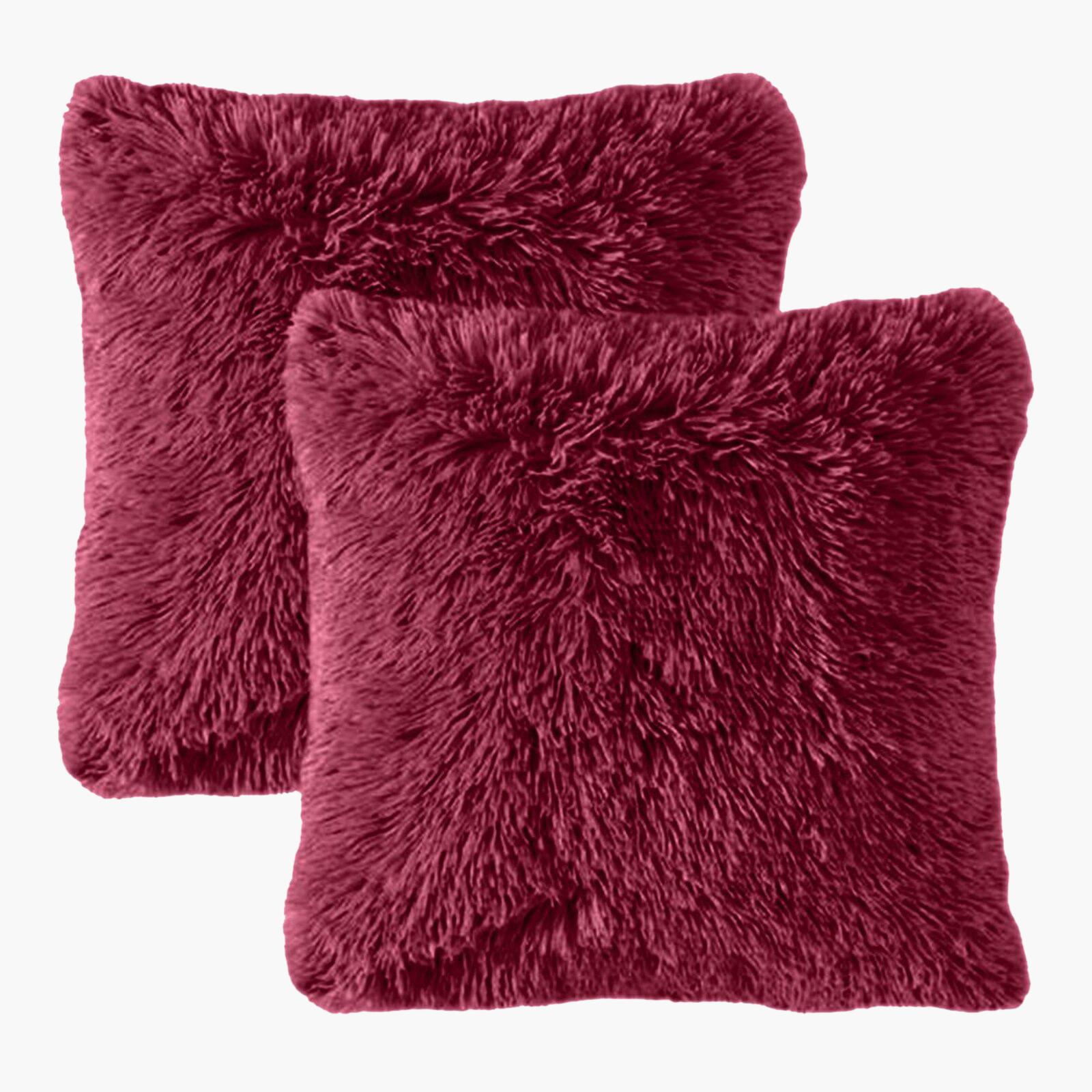 Solid 2-Piece Fur Decorative Cushion Set - 45x45 cm-household-cushionsandthrows-filledcushions-decorativecushions-image-1