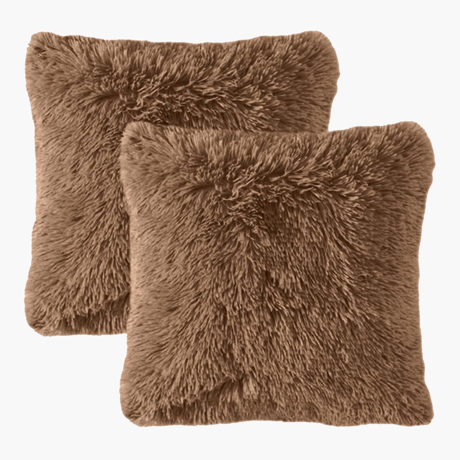 Solid 2-Piece Fur Decorative Cushion Set - 45x45 cm-household-cushionsandthrows-filledcushions-decorativecushions-image-1