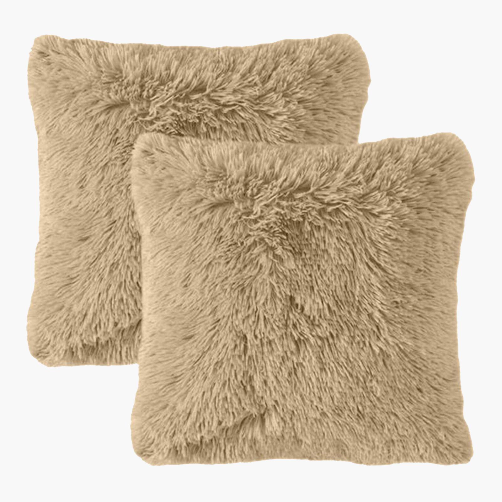 Solid 2-Piece Fur Decorative Cushion Set - 45x45 cm-household-cushionsandthrows-filledcushions-decorativecushions-image-1
