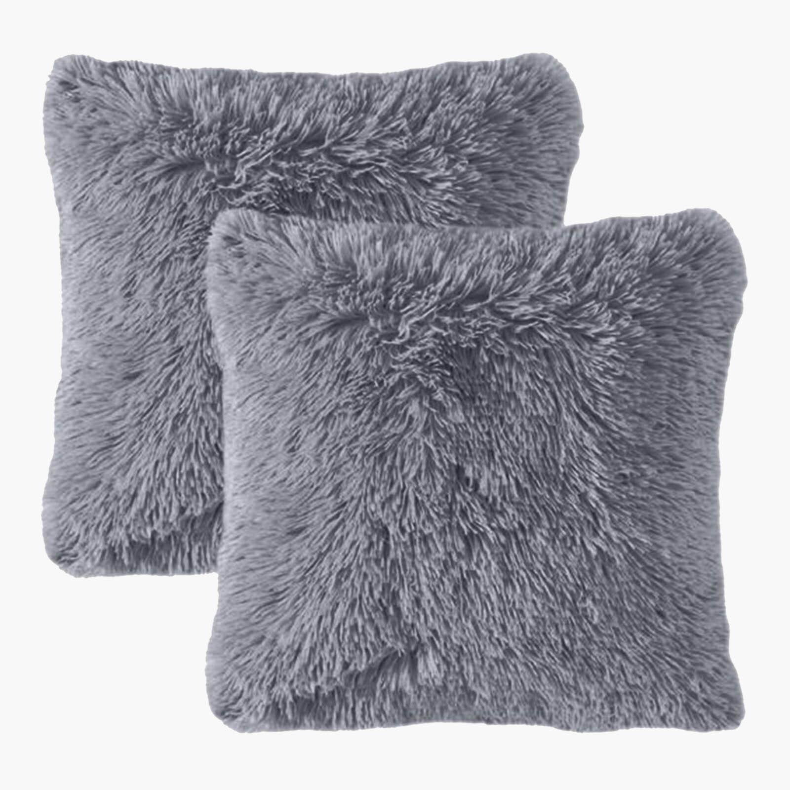 Solid 2-Piece Fur Decorative Cushion Set - 45x45 cm-household-cushionsandthrows-filledcushions-decorativecushions-image-1