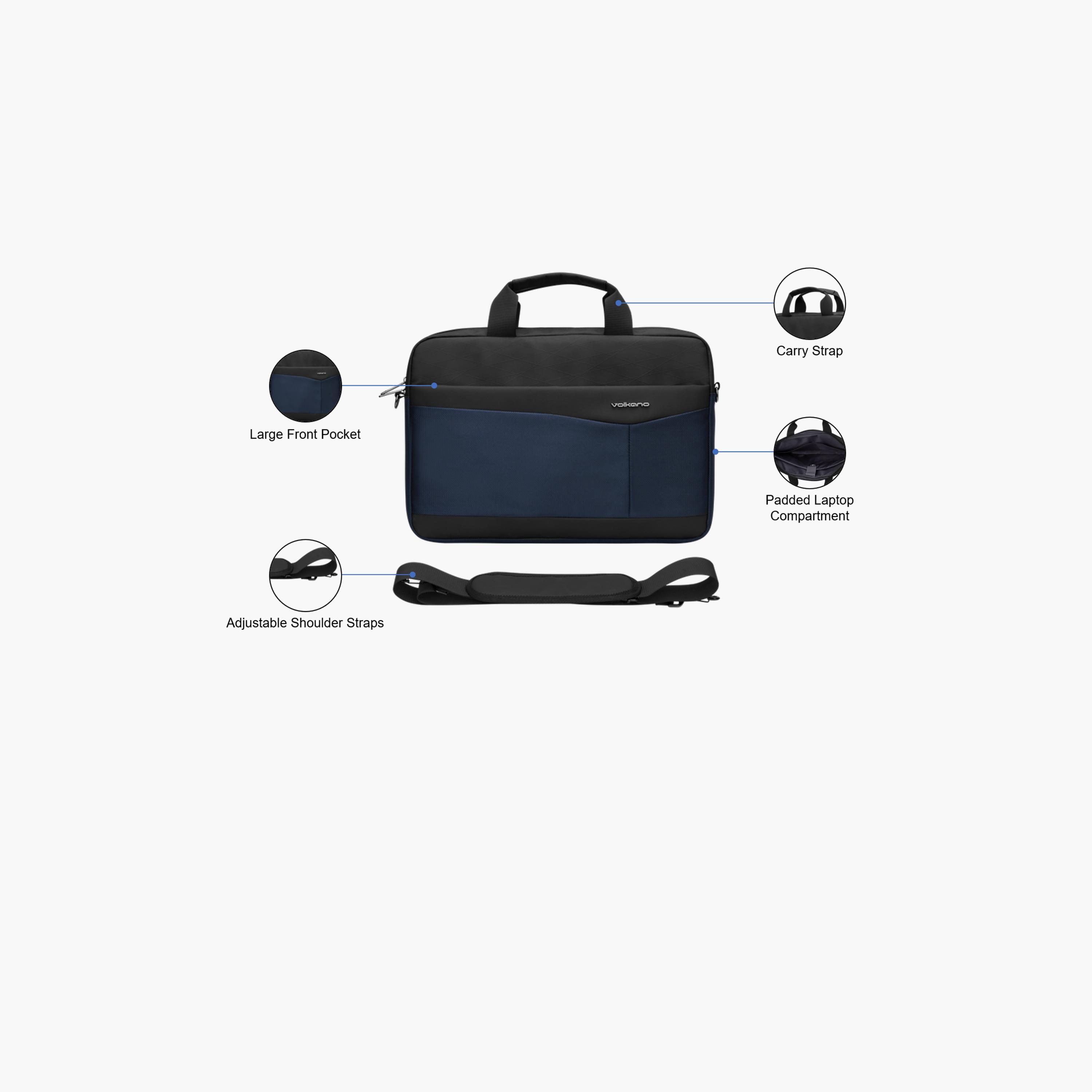 Volkano 15.6 Inches Laptop Bags Polyester Removable Shoulder Straps | VK-9180-BKNV-men-bags-image-2