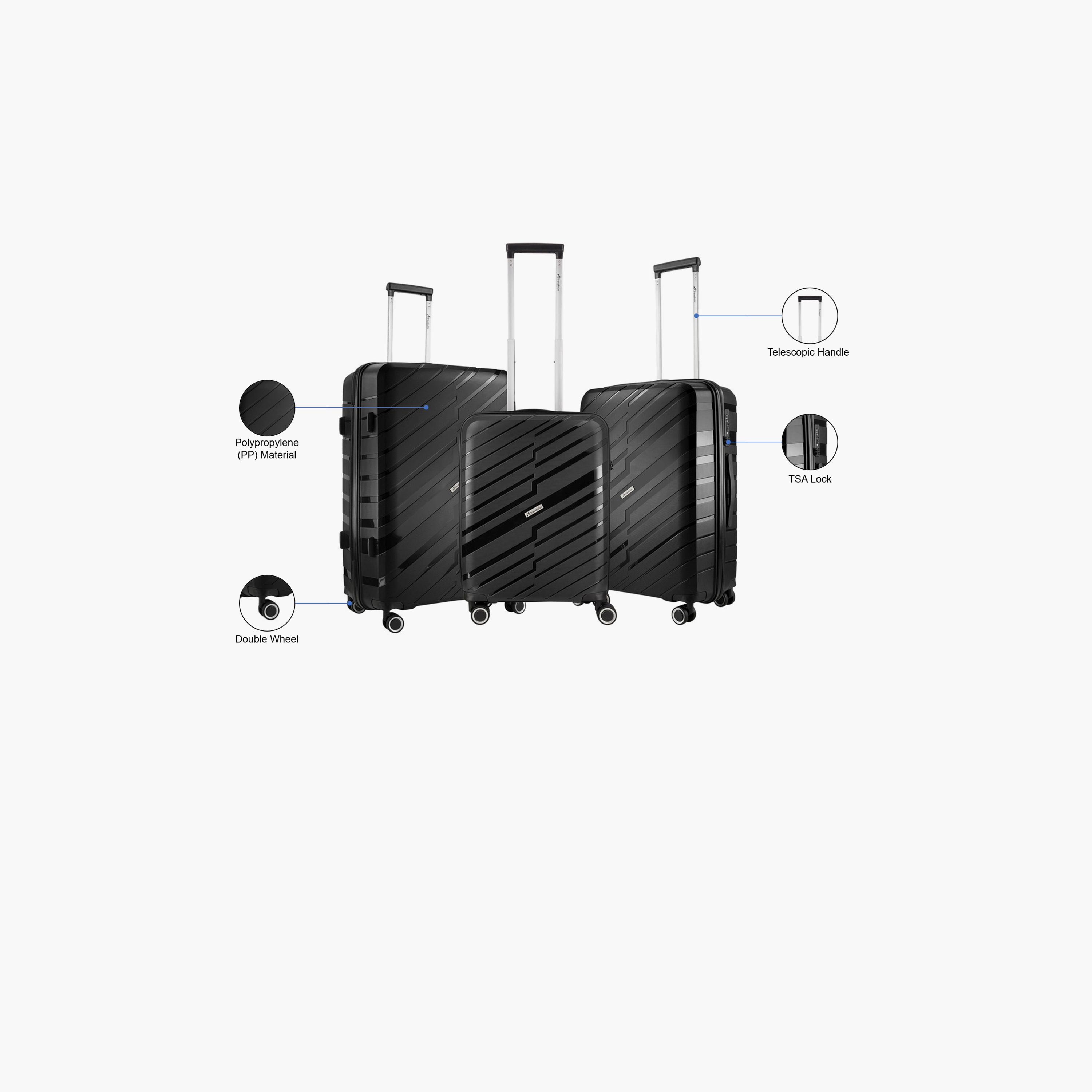 Travelwize Java Set of 3 Polypropylene Hard Sided 4-Wheeler Spinner Trolley Bag with TSA Lock | TW-1093-BK-travel-luggagesandbags-luggage-image-2