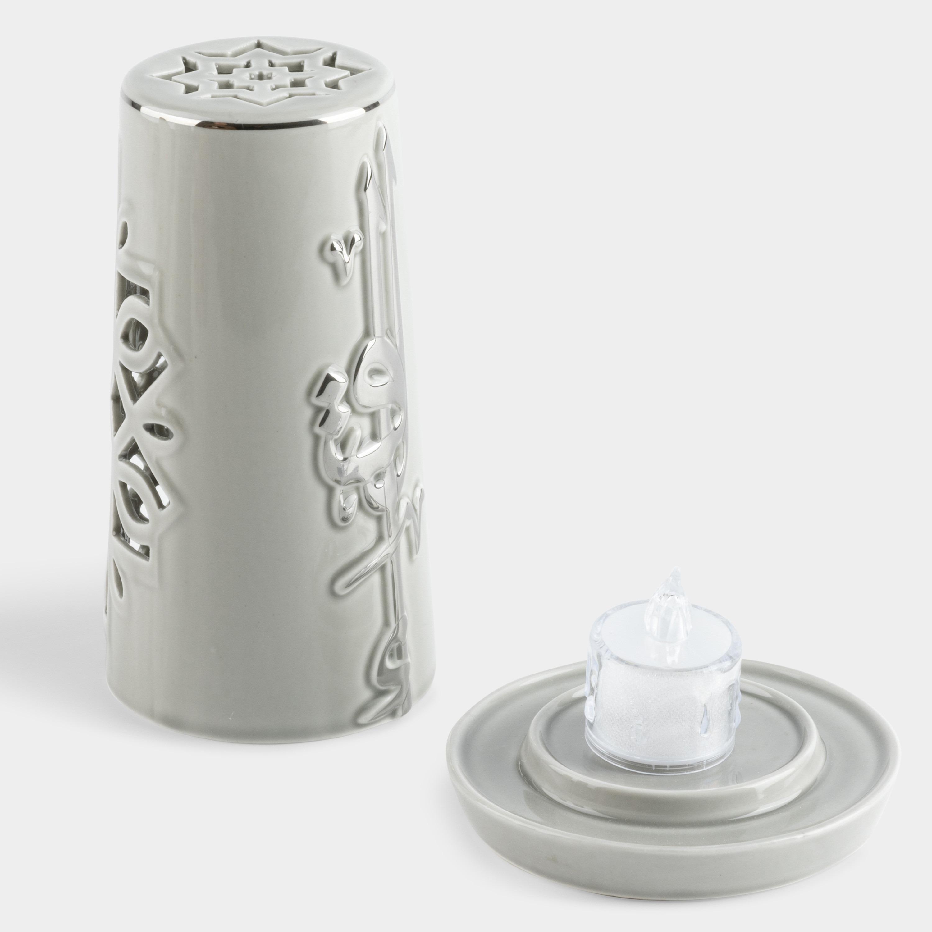 طقم حامل شموع بورسلان وشمعة إلكترونية لقاء من أوتانتيك - 17 سم-household-homefragrance-candles-image-4