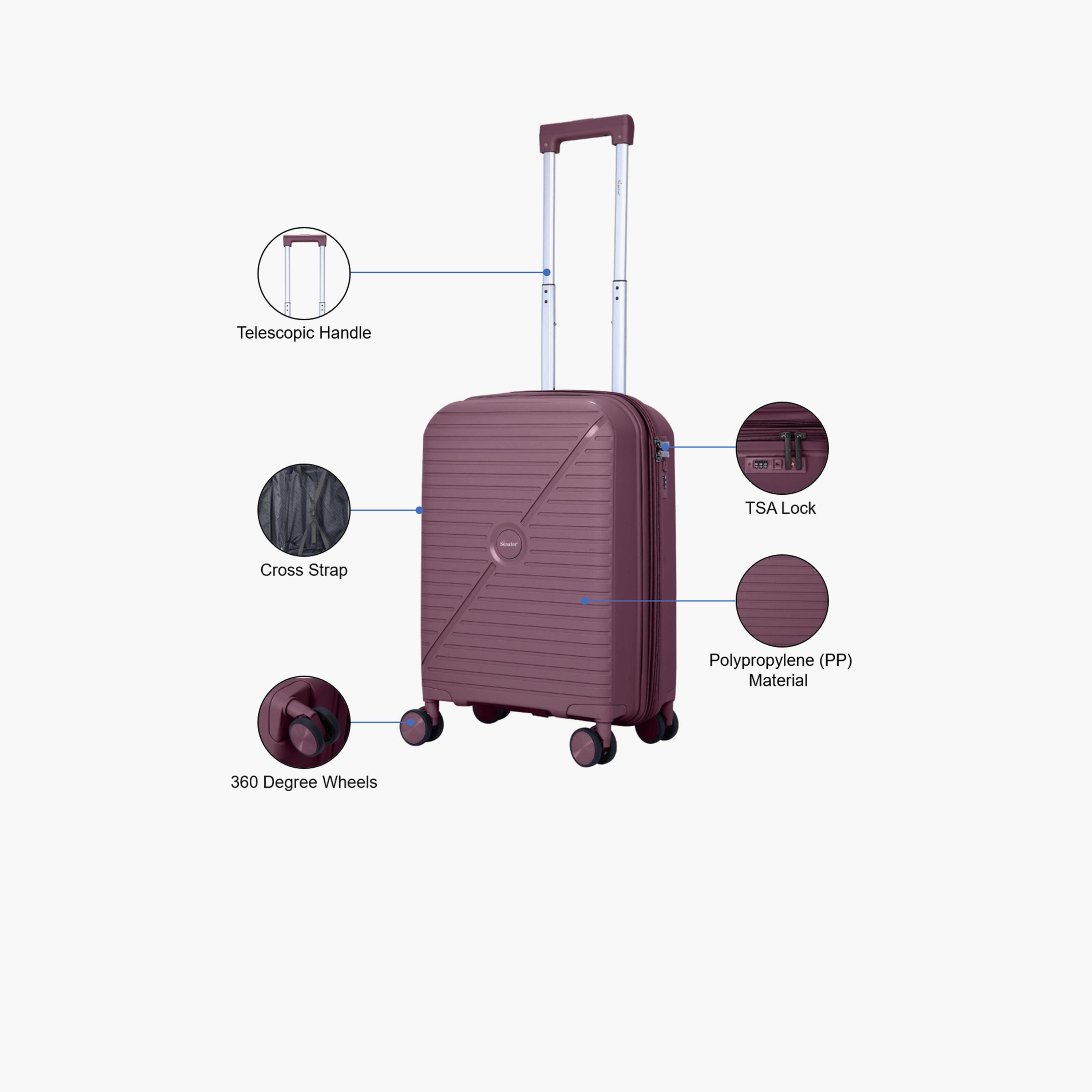 Senator 55 CM Small Cabin Polypropylene Hard Sided 4-Wheeler Spinner Trolley Bag with TSA Lock | KH1006-20-travel-luggagesandbags-luggage-image-3