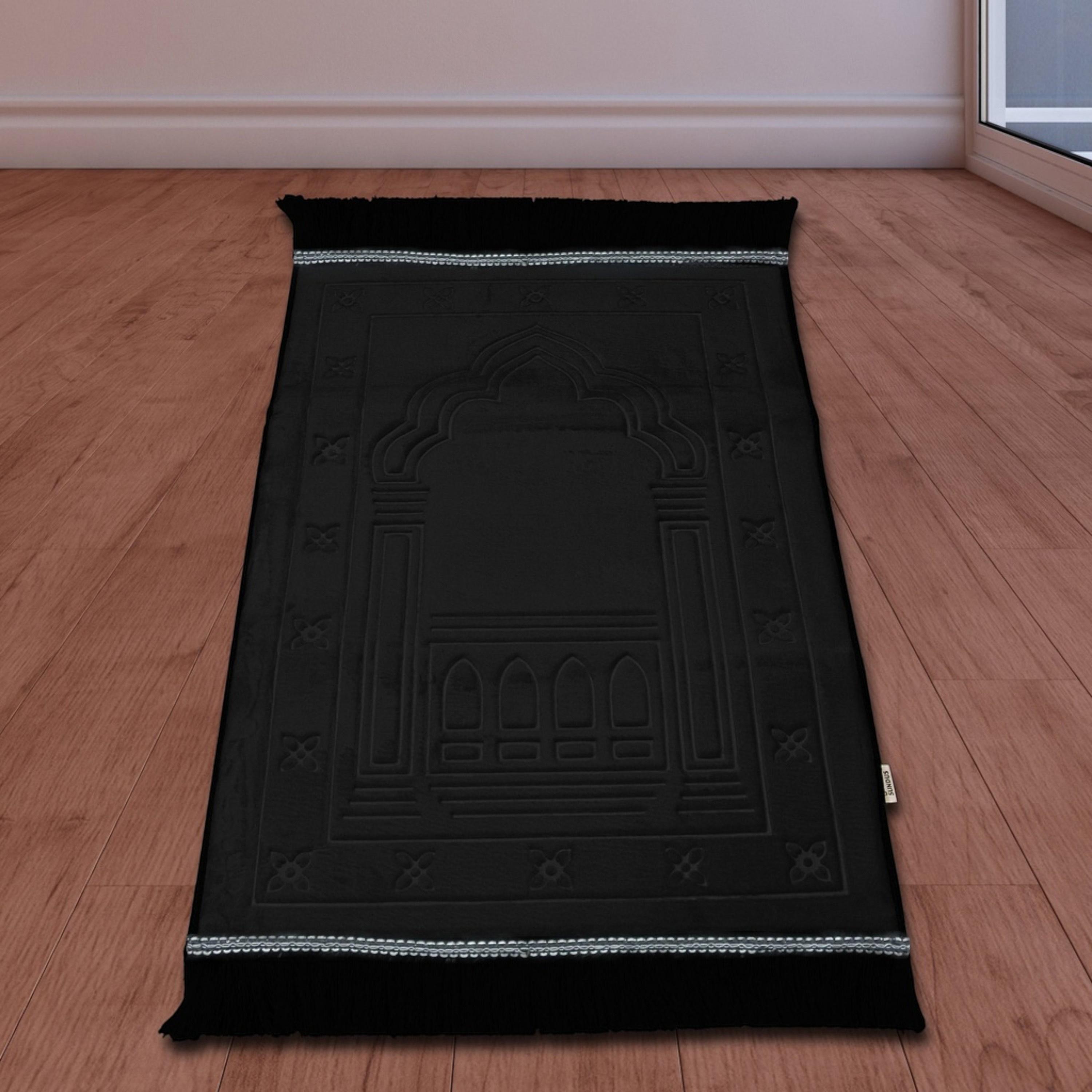 Sundus Embossed Prayer Mat with Fringes - 120x80 cms-household-rugsandcarpets-prayermats-image-1