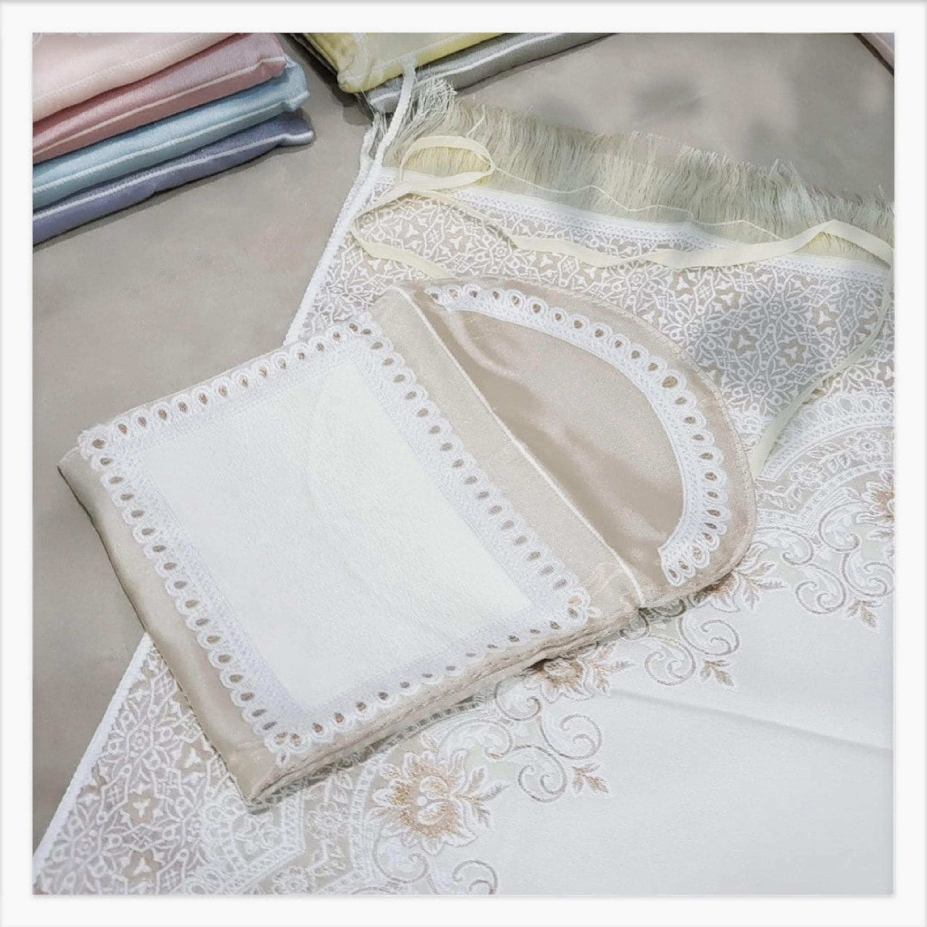 Deen Square Floral Detail Prayer Mat with Pouch-household-rugsandcarpets-prayermats-image-2