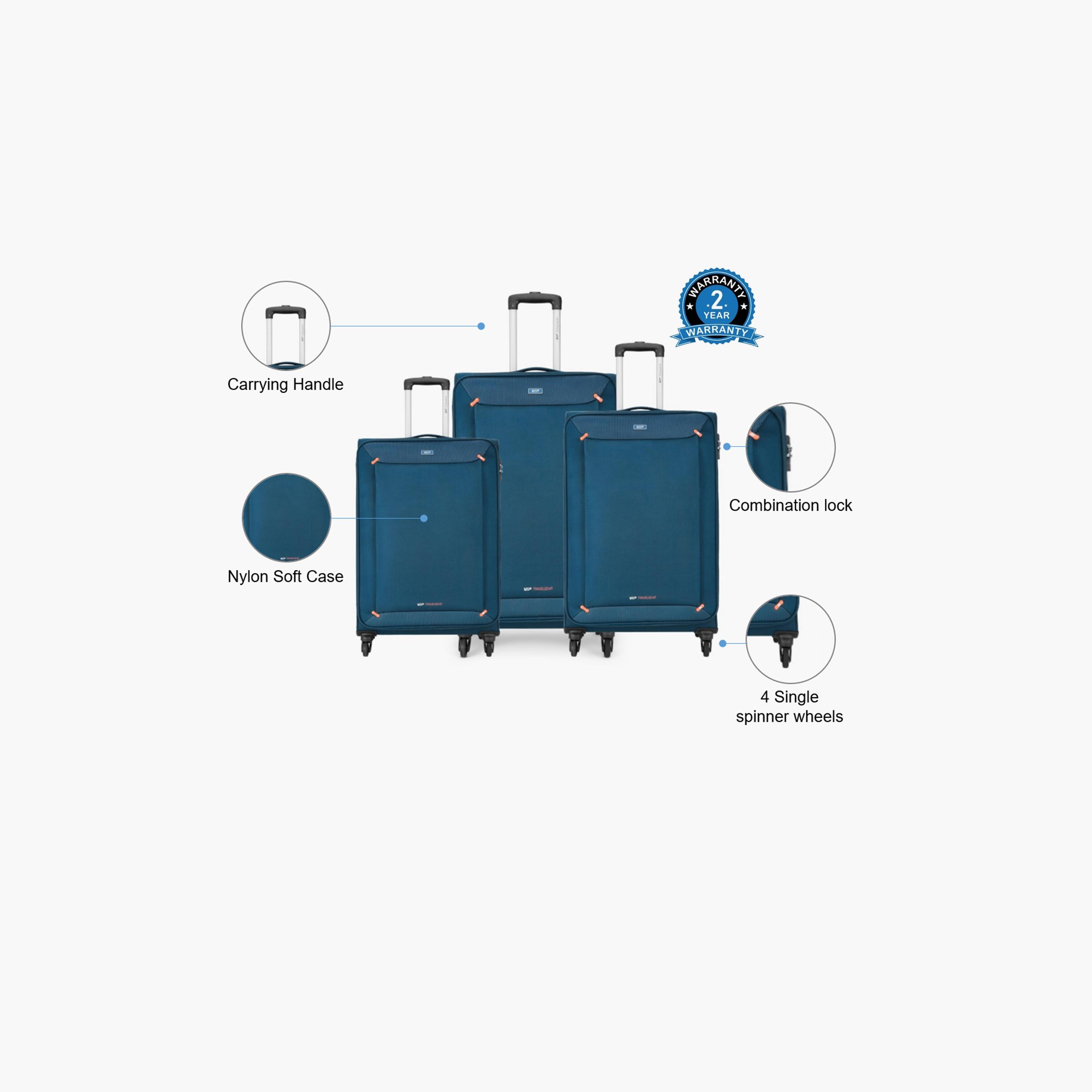 VIP Staple Plus Set Of 3 Nylon Soft Sided 4-Wheeler Spinner Trolley Bag with Combination Lock-travel-luggagesandbags-luggage-image-2