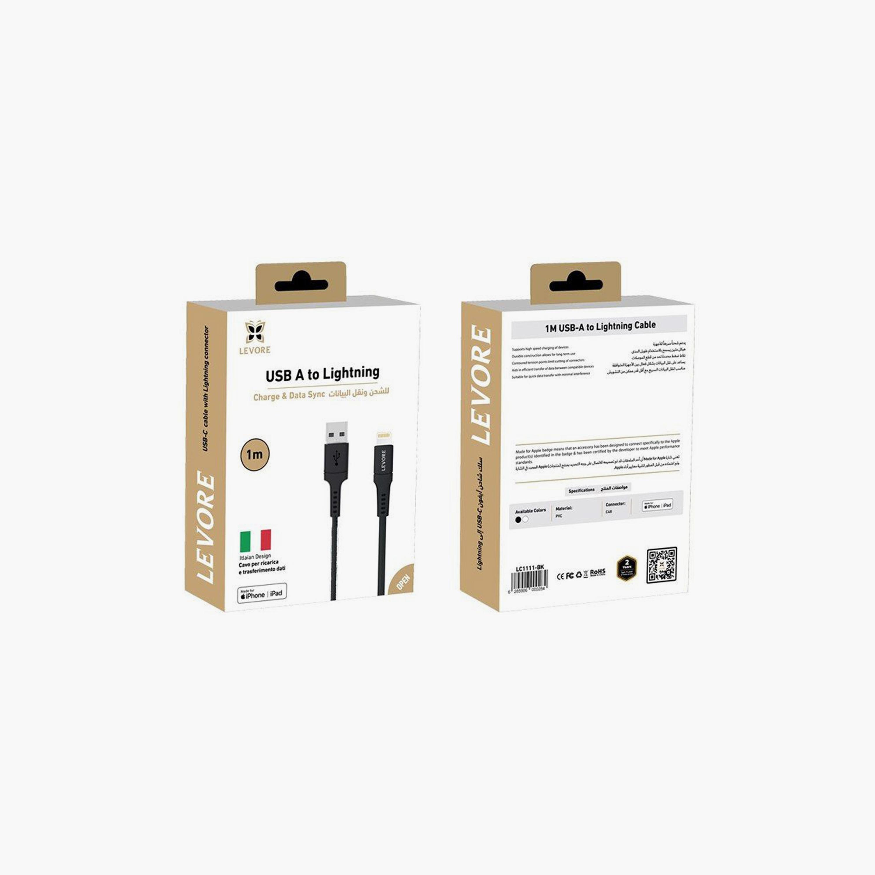 Levore USB to Lightning Cable MFI Certified TPE 1m - Black | LC1111-BK-electronics-portabledevices-image-2