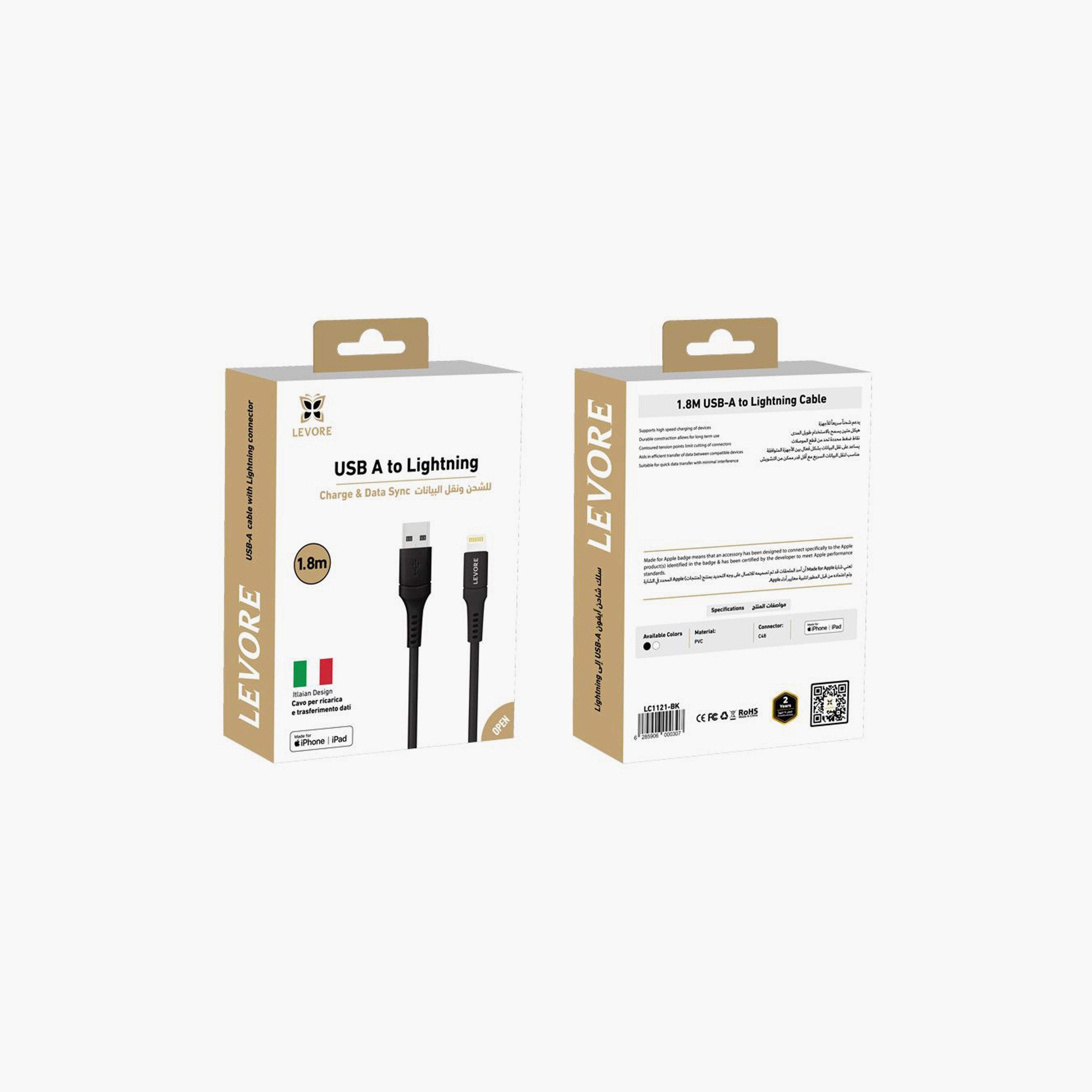 Levore USB to Lightning Cable MFI Certified TPE 1.8m - Black | LC1121-BK-electronics-portabledevices-image-2