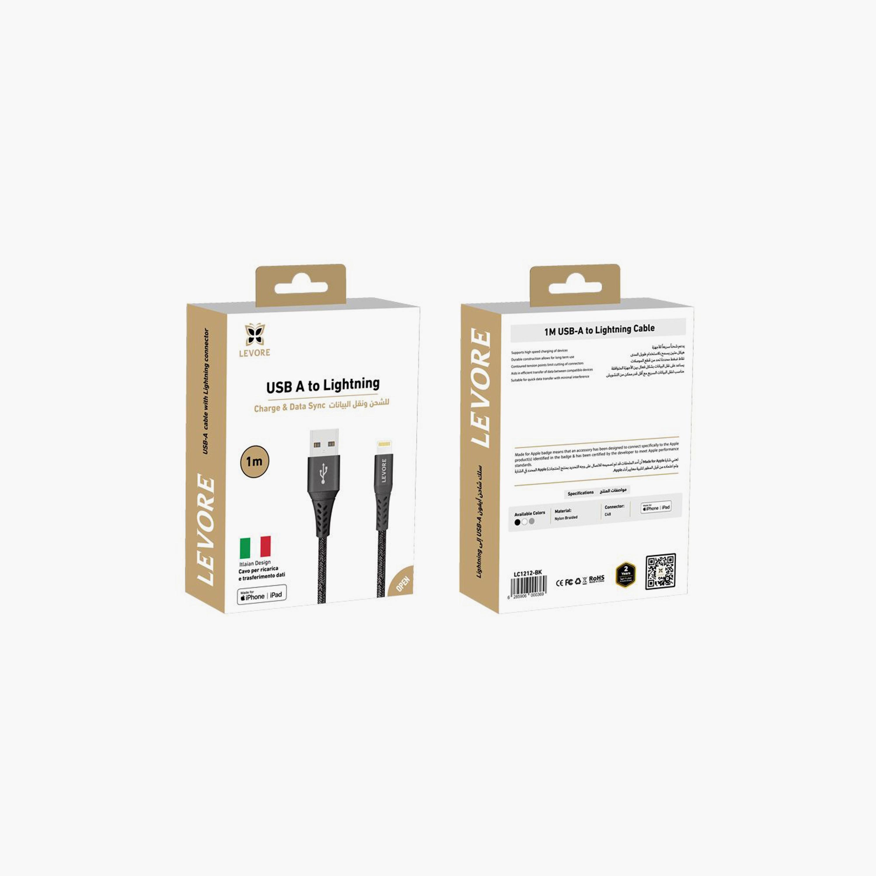Levore USB to Lightning Nylon Cable MFI Certified 1m - Black | LC1212-BK-electronics-portabledevices-image-2