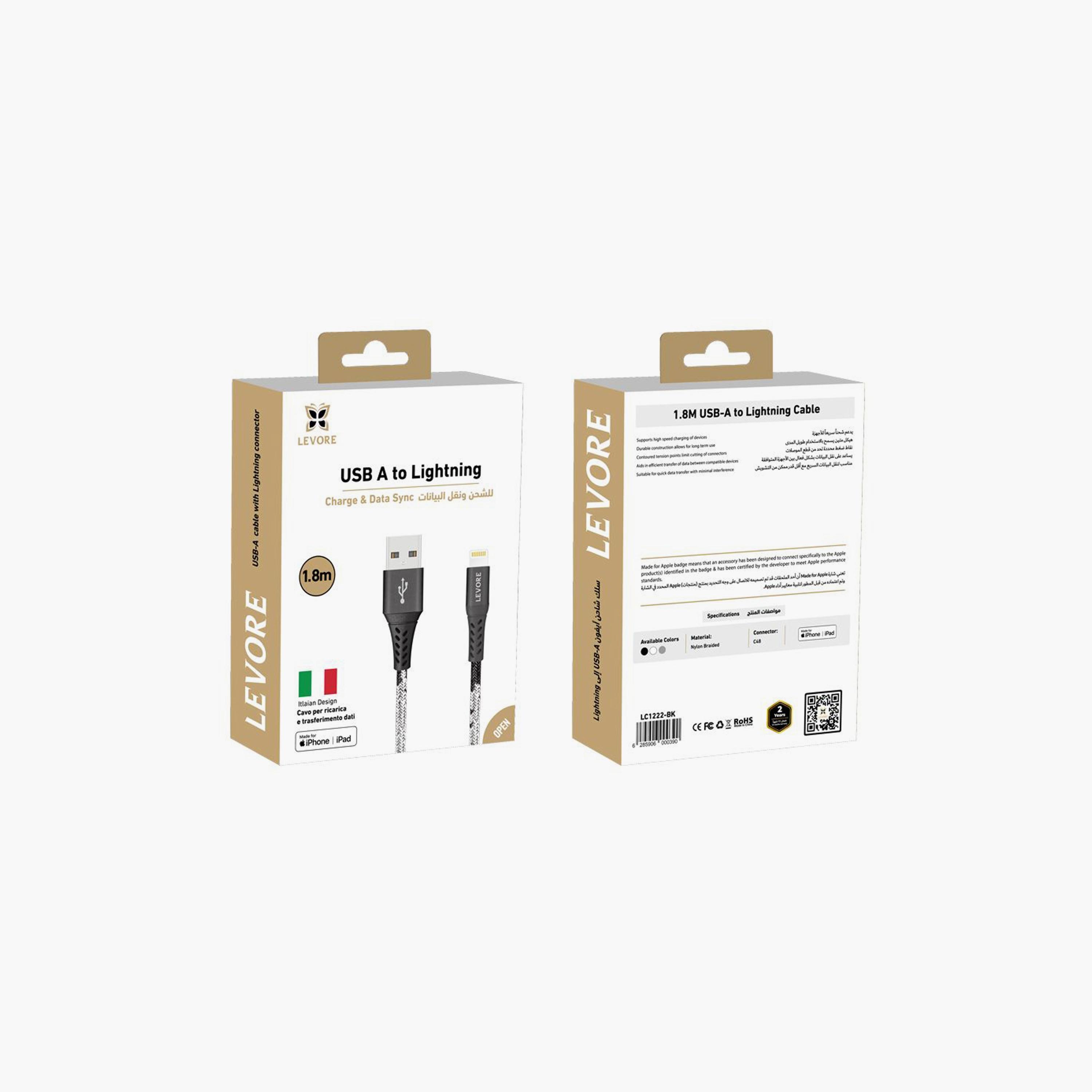 Levore USB to Lightning Nylon Cable MFI Certified 1.8m - Black | LC1222-BK-electronics-portabledevices-image-2