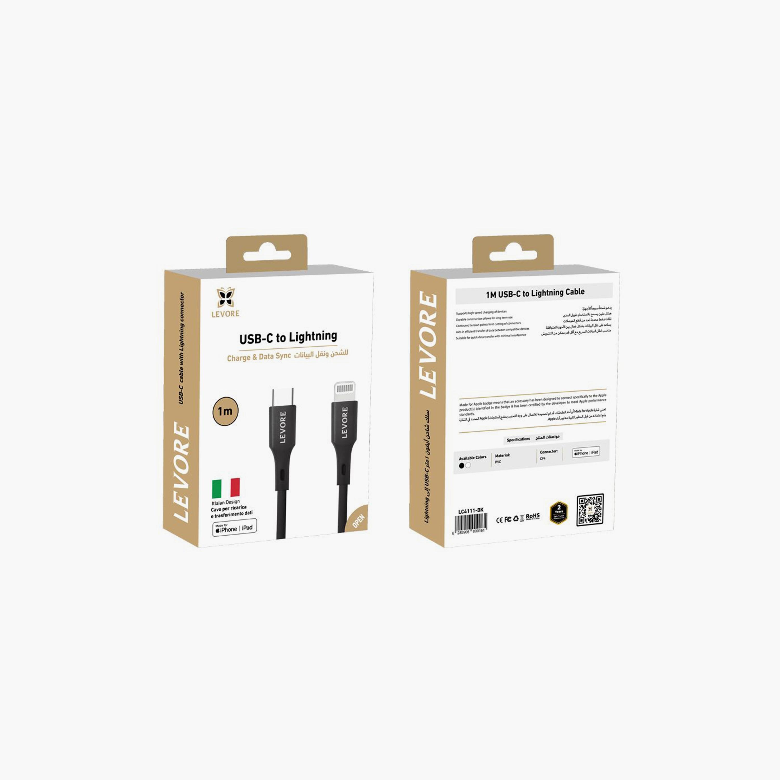 Levore USB-C to Lightning Cable MFI Certified TPE 1m - Black | LC4111-BK-electronics-portabledevices-image-2
