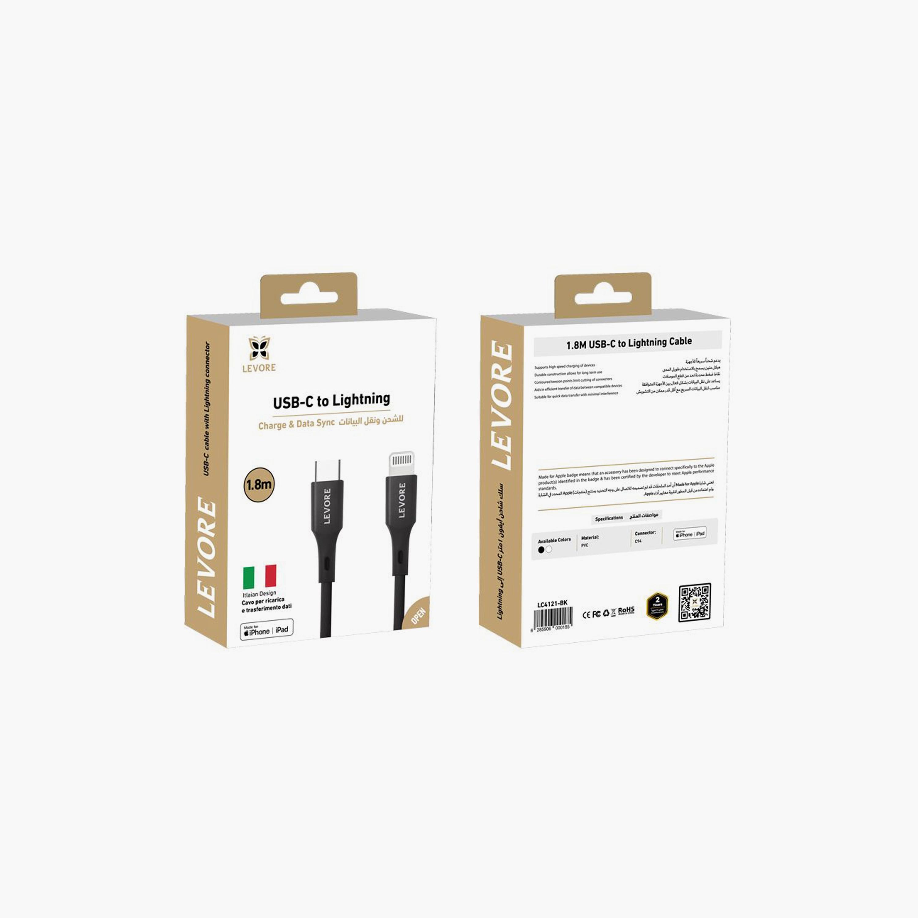 Levore USB-C to Lightning Cable MFI Certified TPE 1.8M - Black | LC4121-BK-electronics-portabledevices-image-2