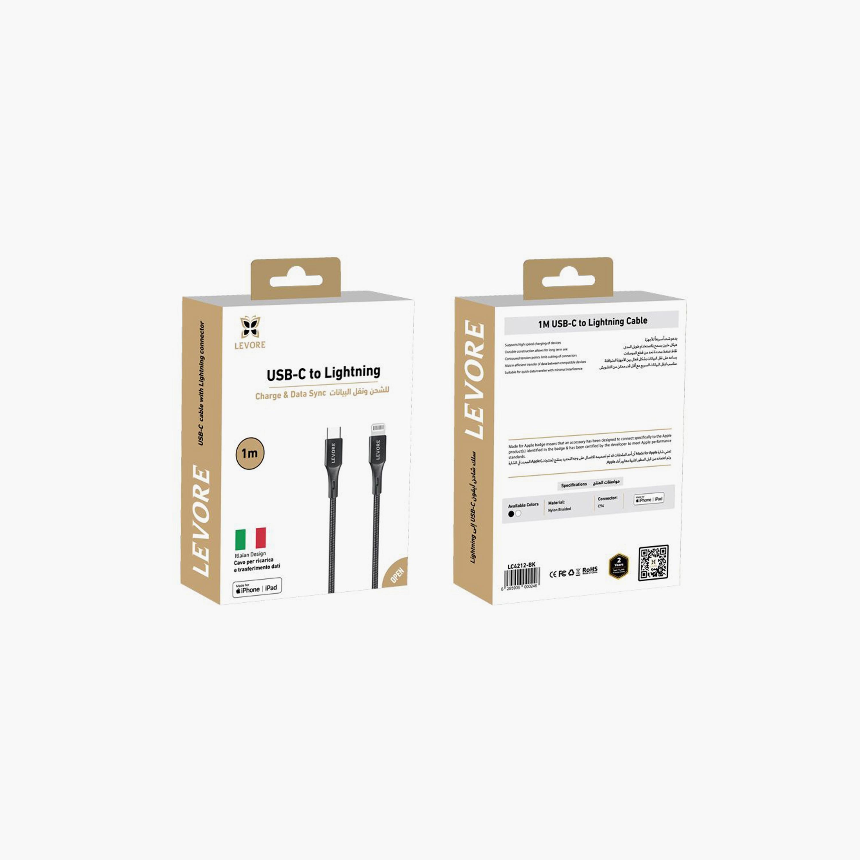 Levore USB-C to Lightning Nylon Cable MFI Certified 1m - Black | LC4212-BK-electronics-portabledevices-image-2