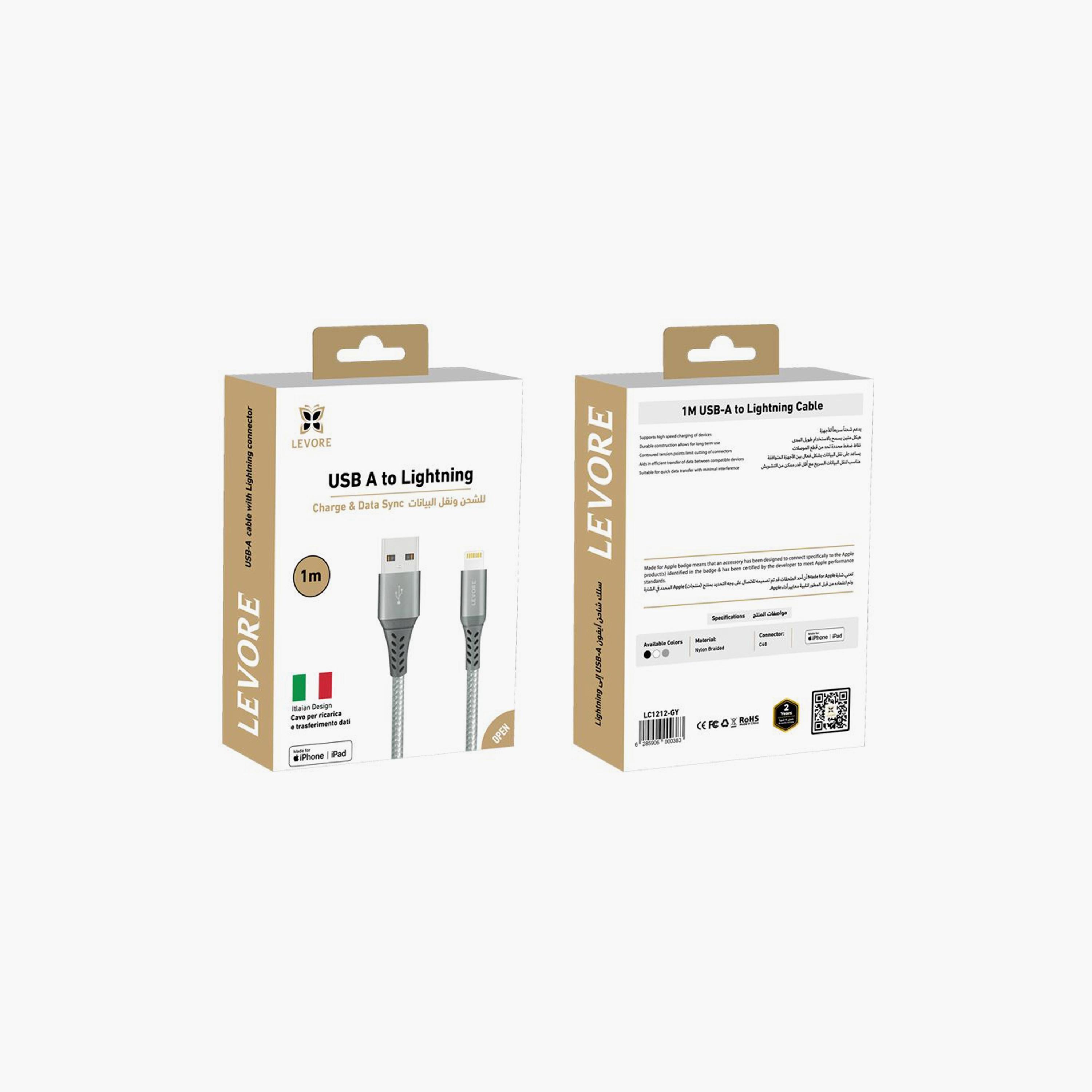 Levore USB to Lightning Nylon Cable MFI Certified 1m - Grey | LC1212-GY-electronics-portabledevices-image-2