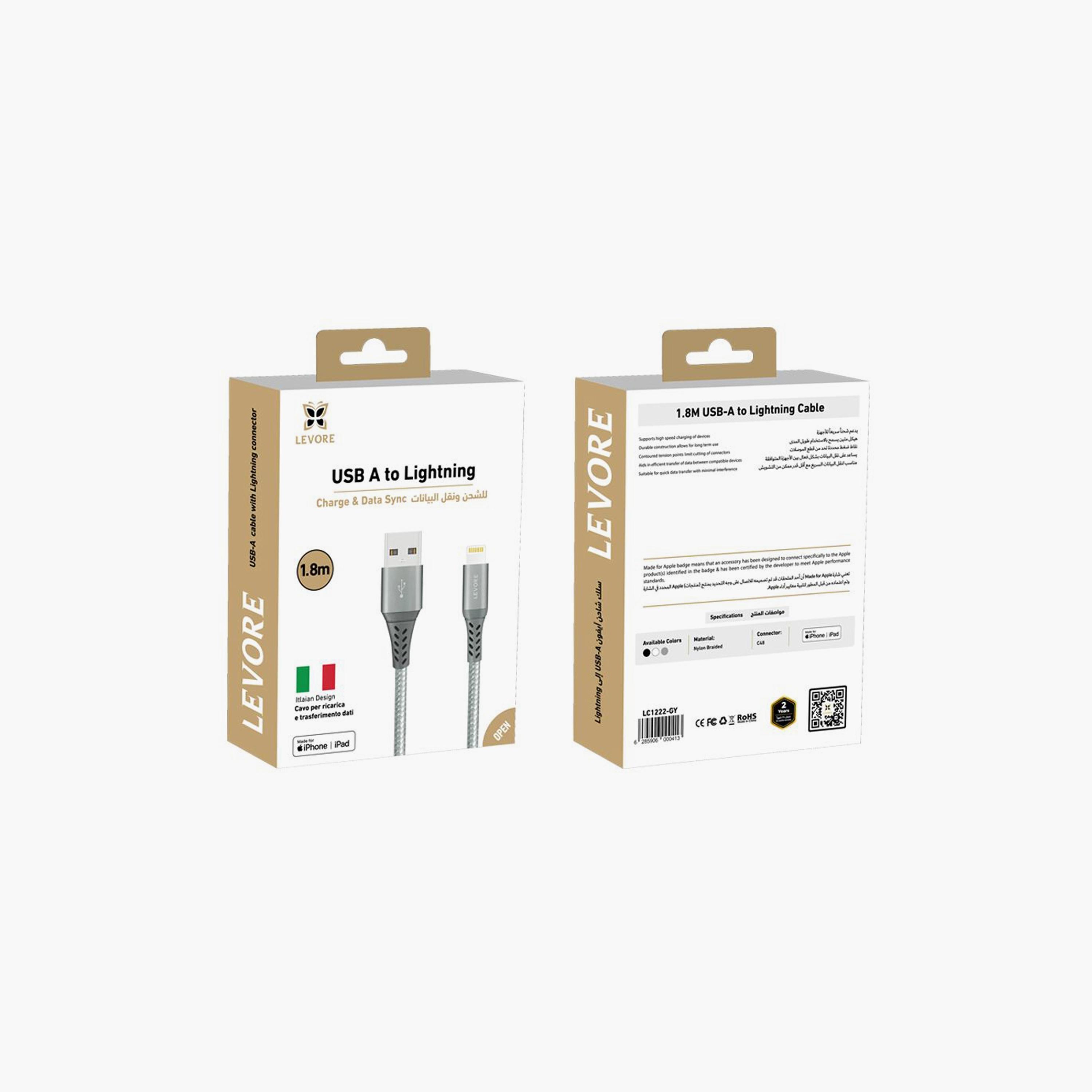 Levore USB to Lightning Nylon Cable MFI Certified 1.8m - Grey | LC1222-GY-electronics-portabledevices-image-2