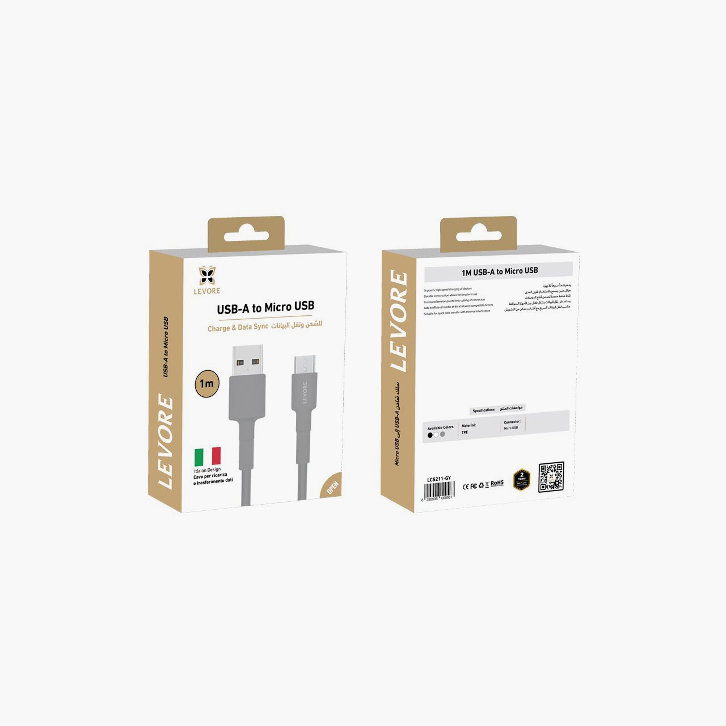 Levore USB-A to Micro USB Cable 1.0M - Grey | LCS211-GY-electronics-portabledevices-image-2
