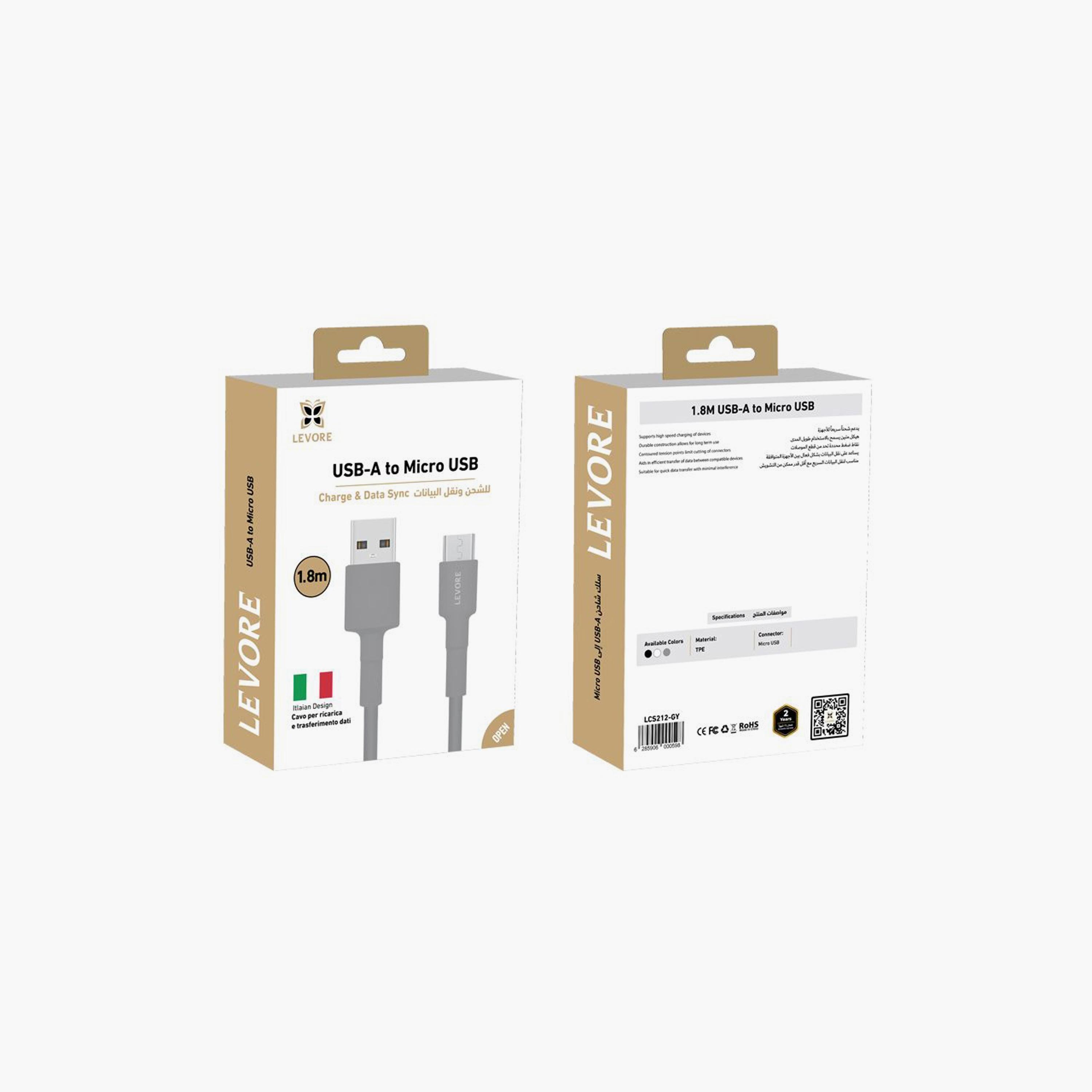 Levore USB-A to Micro USB Cable 1.8M - Grey | LCS212-GY-electronics-portabledevices-image-2
