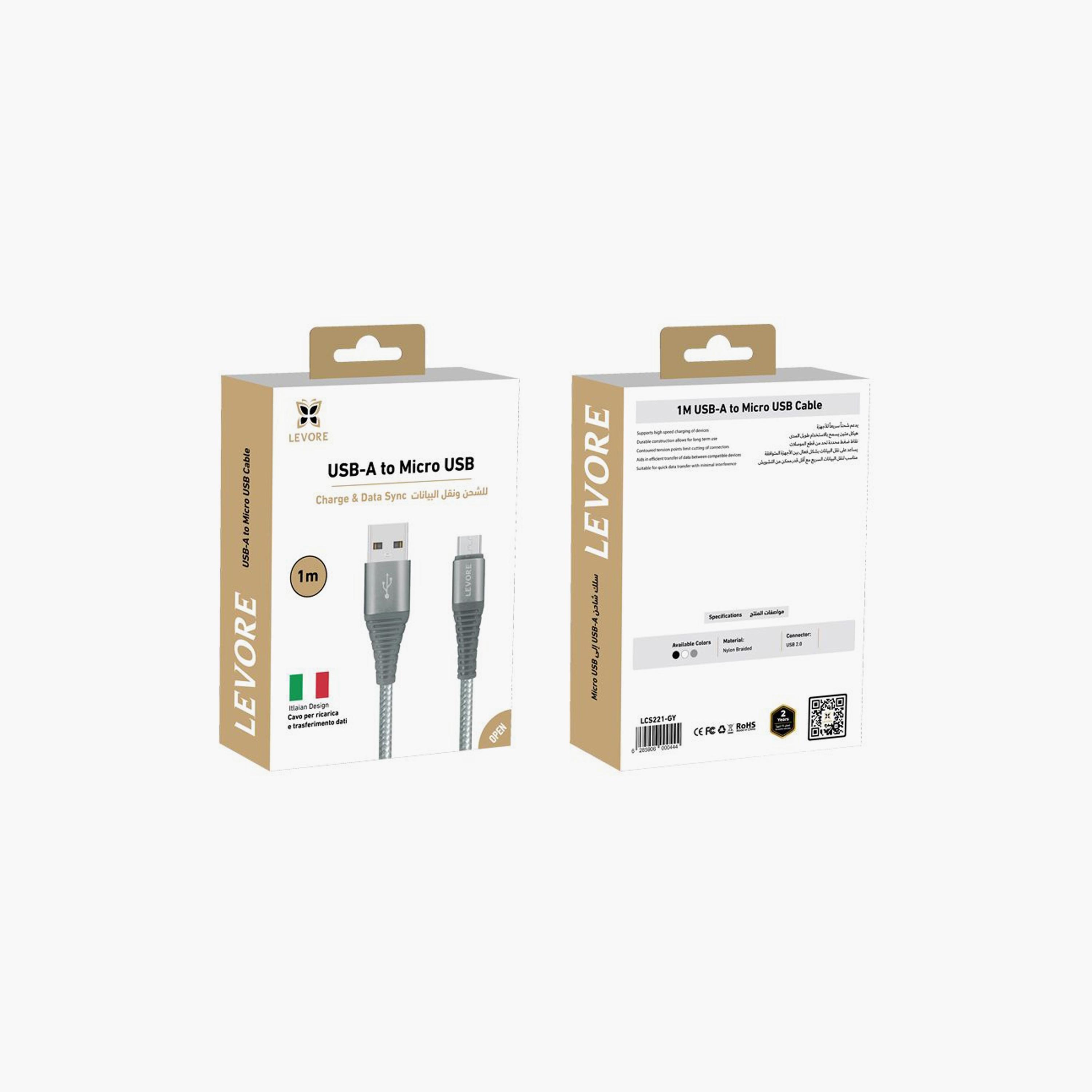 Levore USB-A to Micro USB Nylon Cable 1.0M - Grey | LCS221-GY-electronics-portabledevices-image-2
