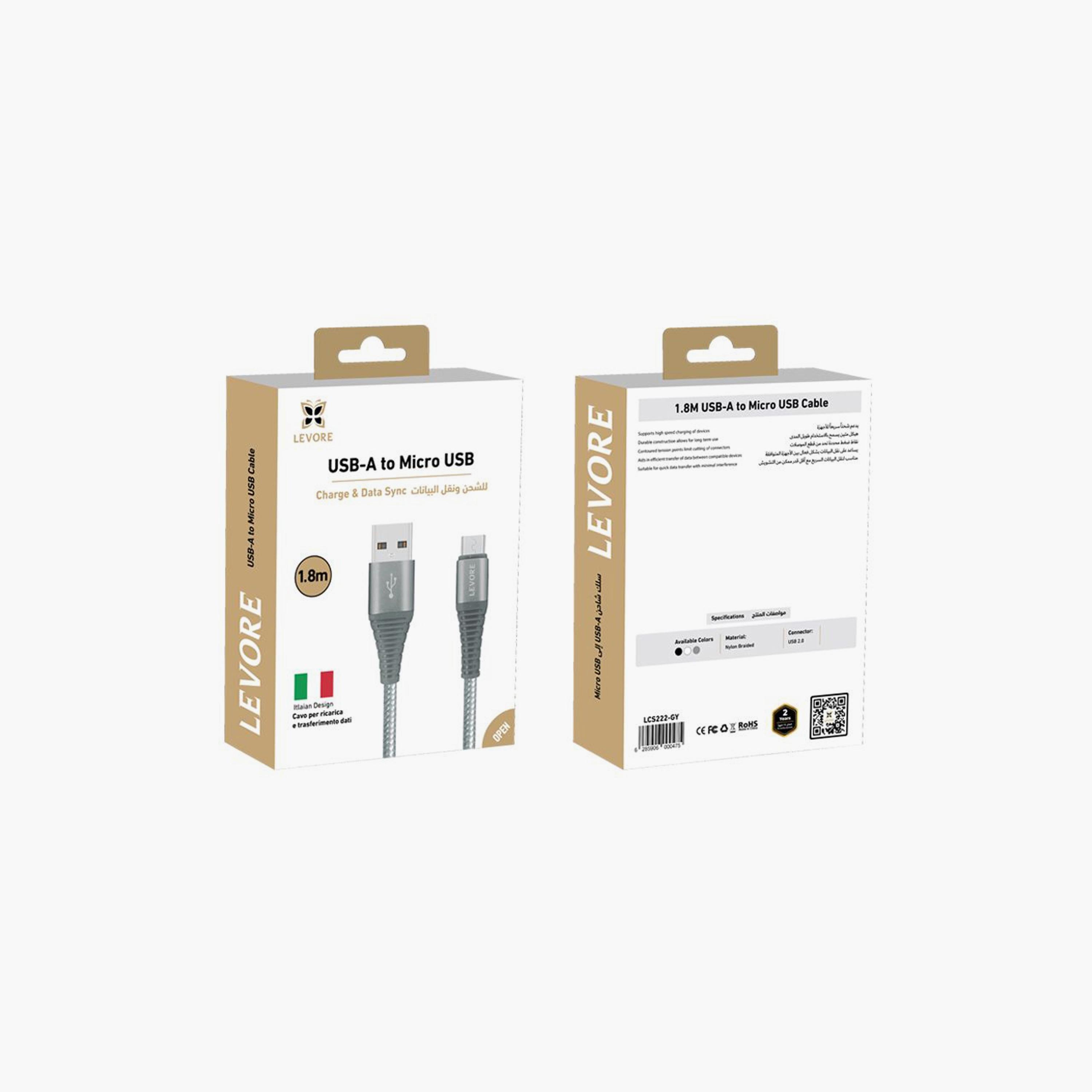 Levore USB-A to Micro USB Nylon Cable 1.8M - Grey | LCS222-GY-electronics-portabledevices-image-2