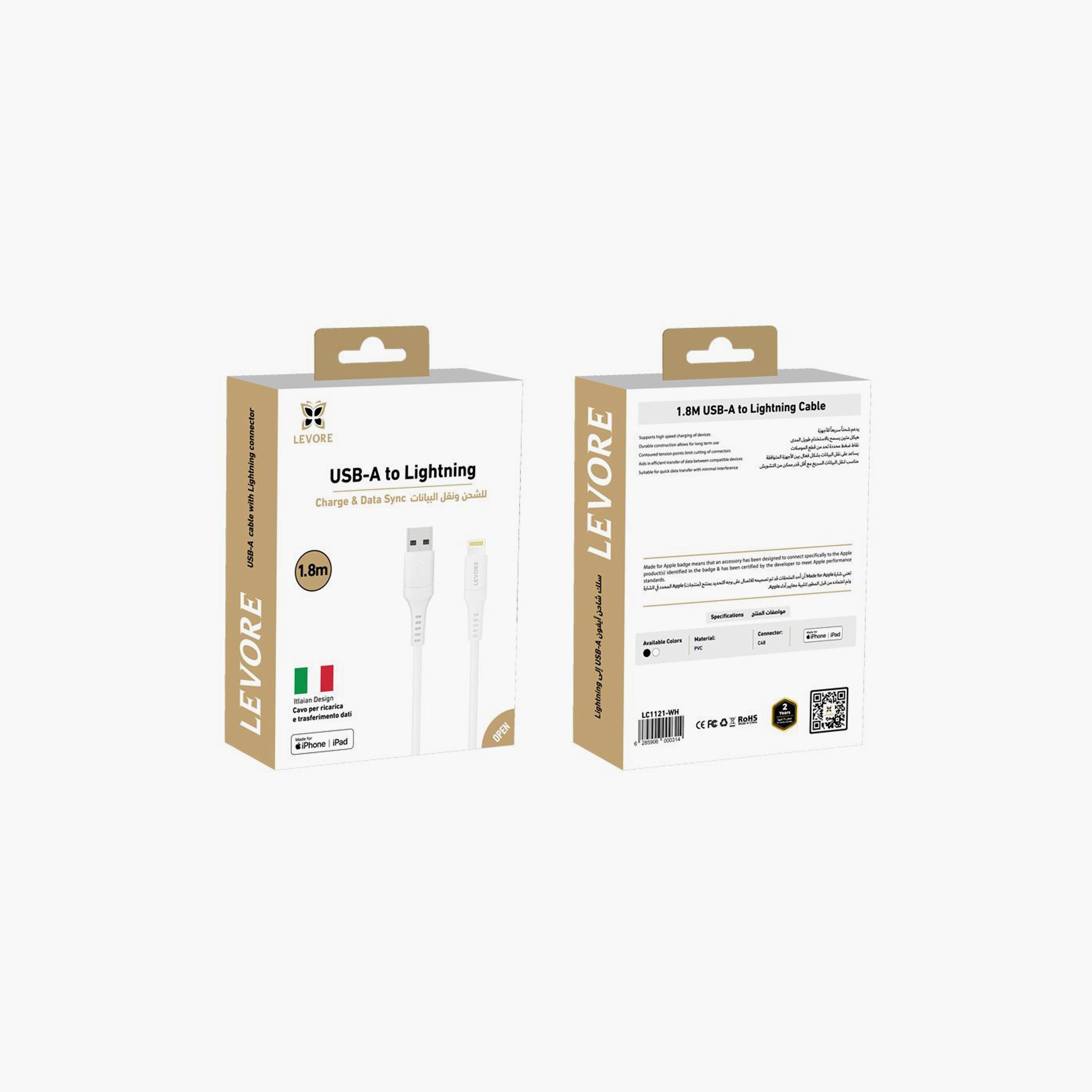 Levore USB to Lightning Cable MFI Certified TPE 1.8m - White | LC1121-WH-electronics-portabledevices-image-2