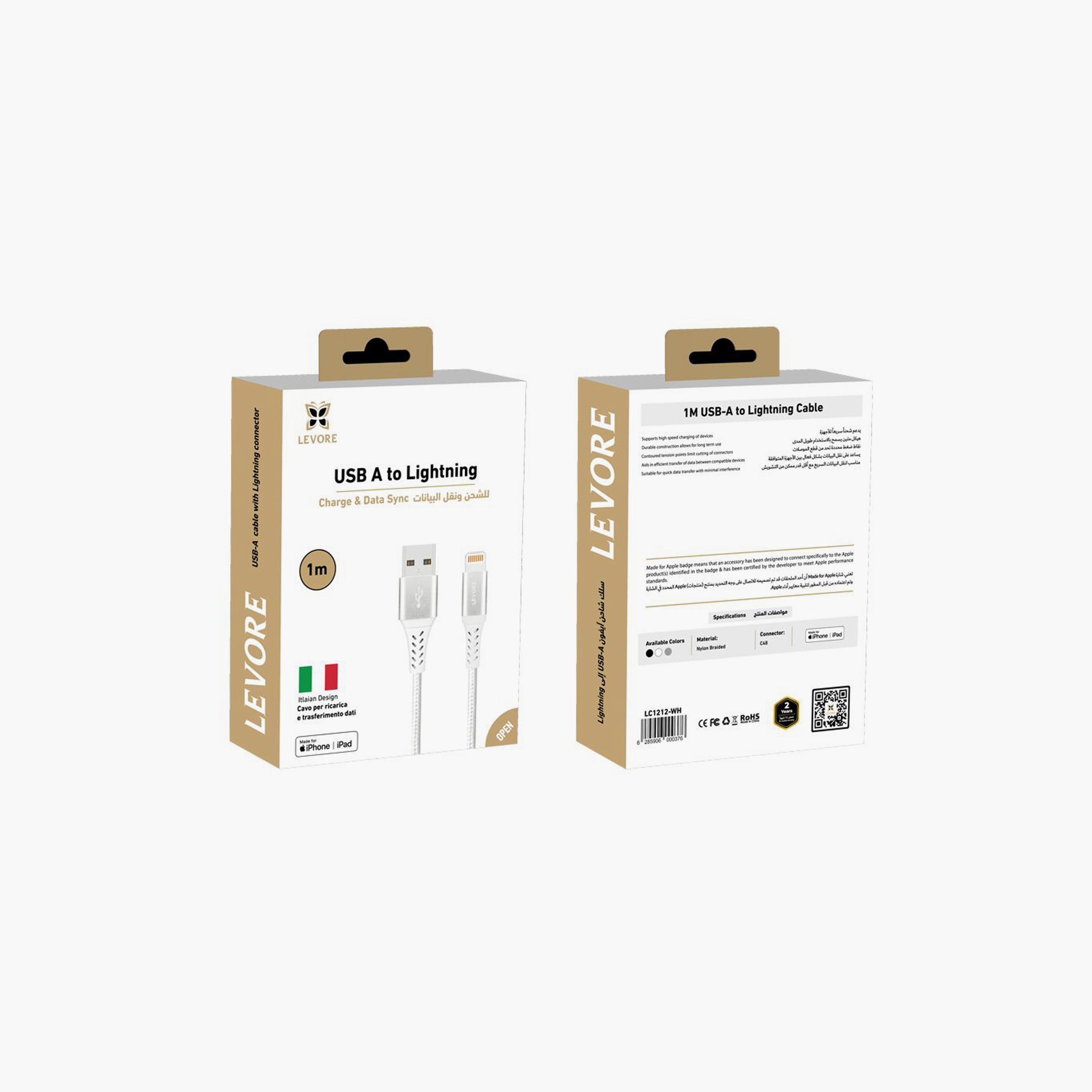 Levore USB to Lightning Nylon Cable MFI Certified 1m - White | LC1212-WH-electronics-portabledevices-image-2