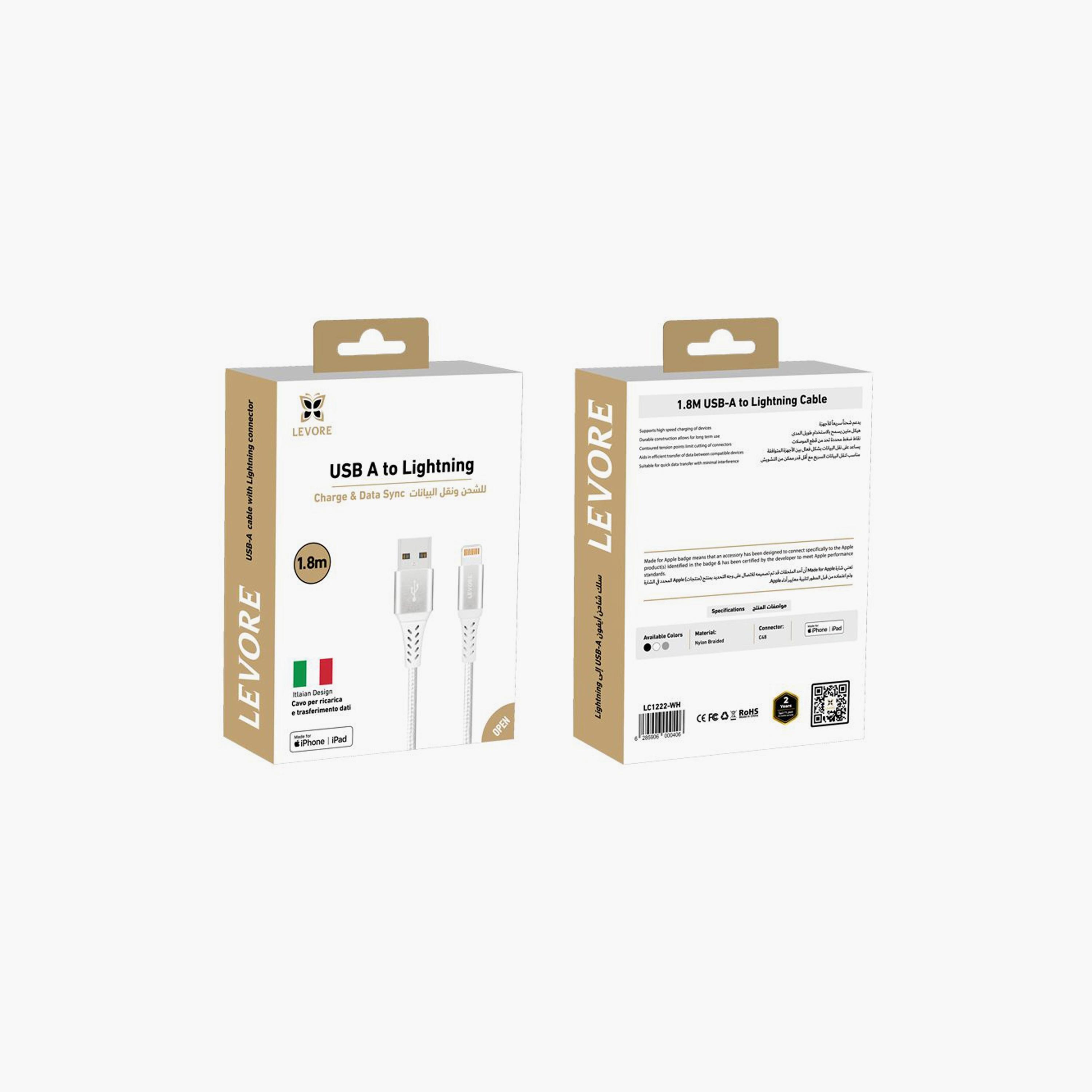 Levore USB to Lightning Nylon Cable MFI Certified 1.8m - White | LC1222-WH-electronics-portabledevices-image-2