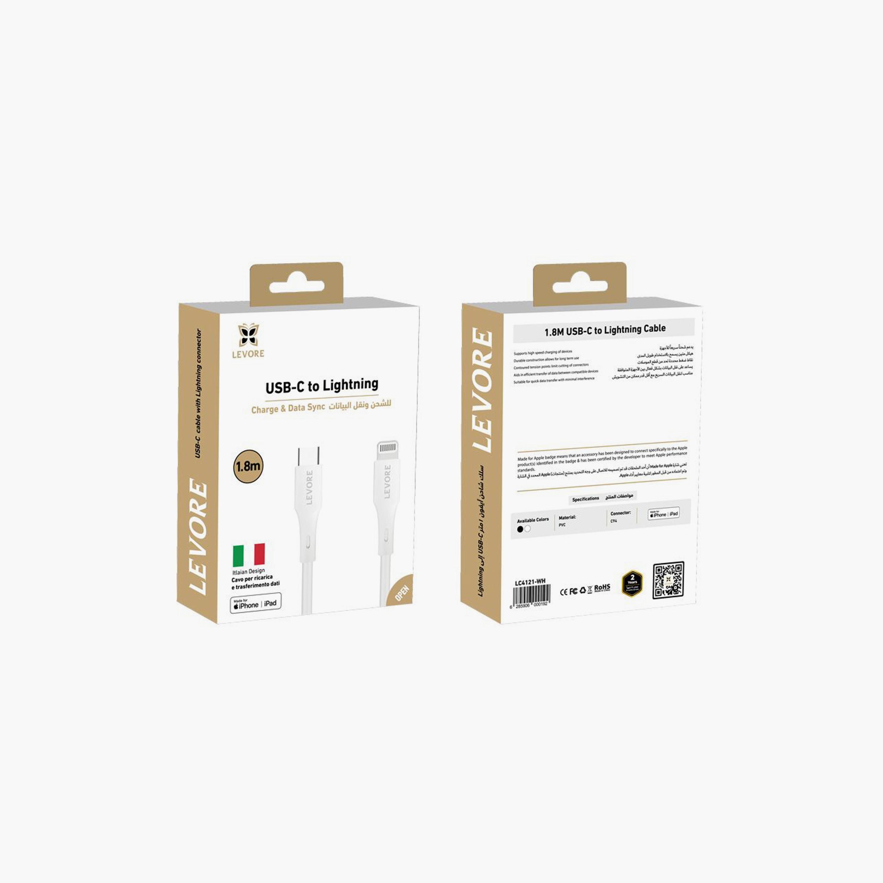 Levore USB-C to Lightning Cable MFI Certified TPE 1.8m - White | LC4121-WH-electronics-portabledevices-image-2