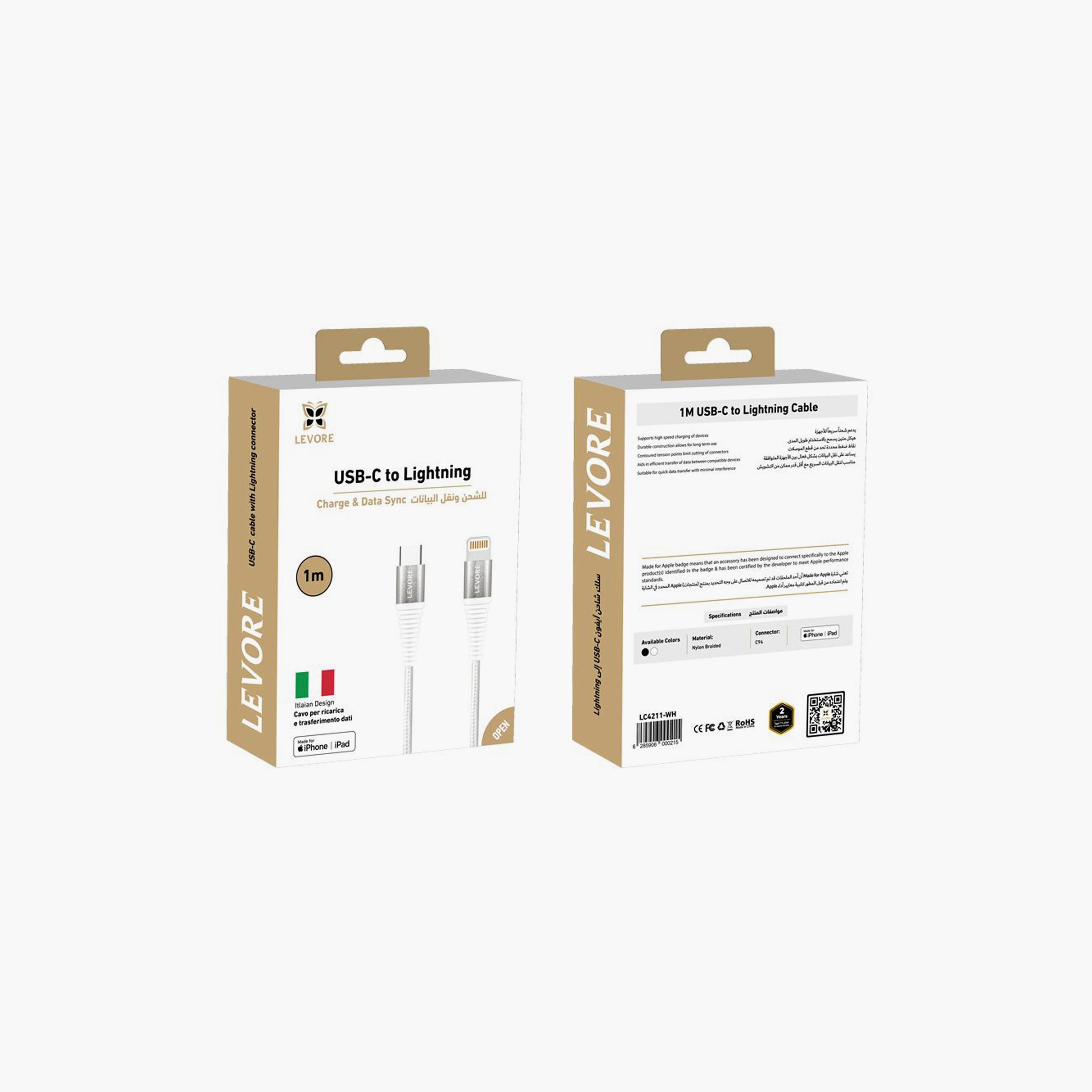 Levore USB-C to Lightning Nylon Cable MFI Certified 1.0M - White | LC4211-WH-electronics-portabledevices-image-2